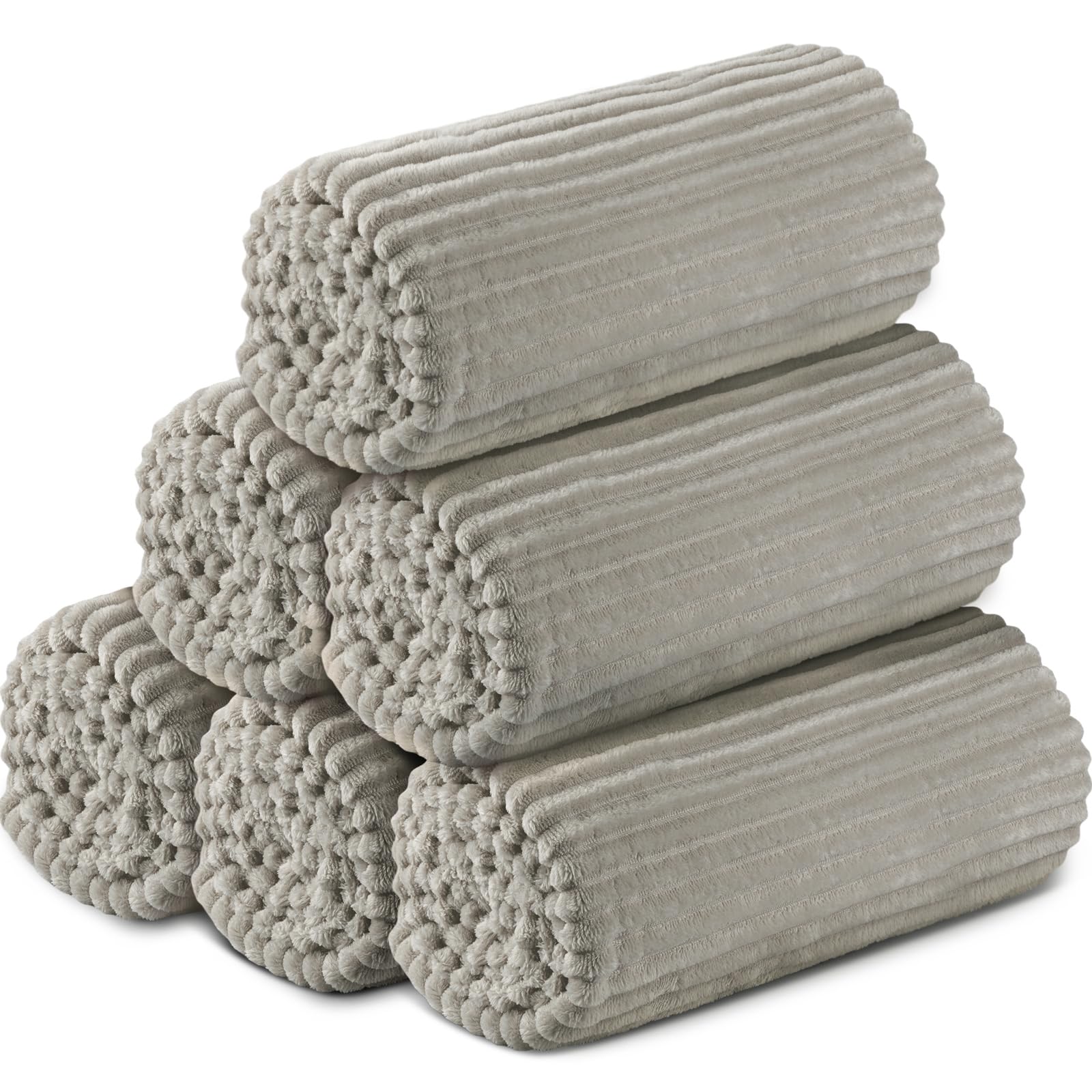 Buryeah 6 Pcs Flannel Blanket Bulk 50 x 60 Inch Lightweight Soft Fleece Blankets Boho Fleece Throw Blanket with Strip for Bed Sofa Couch Home Room Wedding Winter Donation Gifts(Taupe)