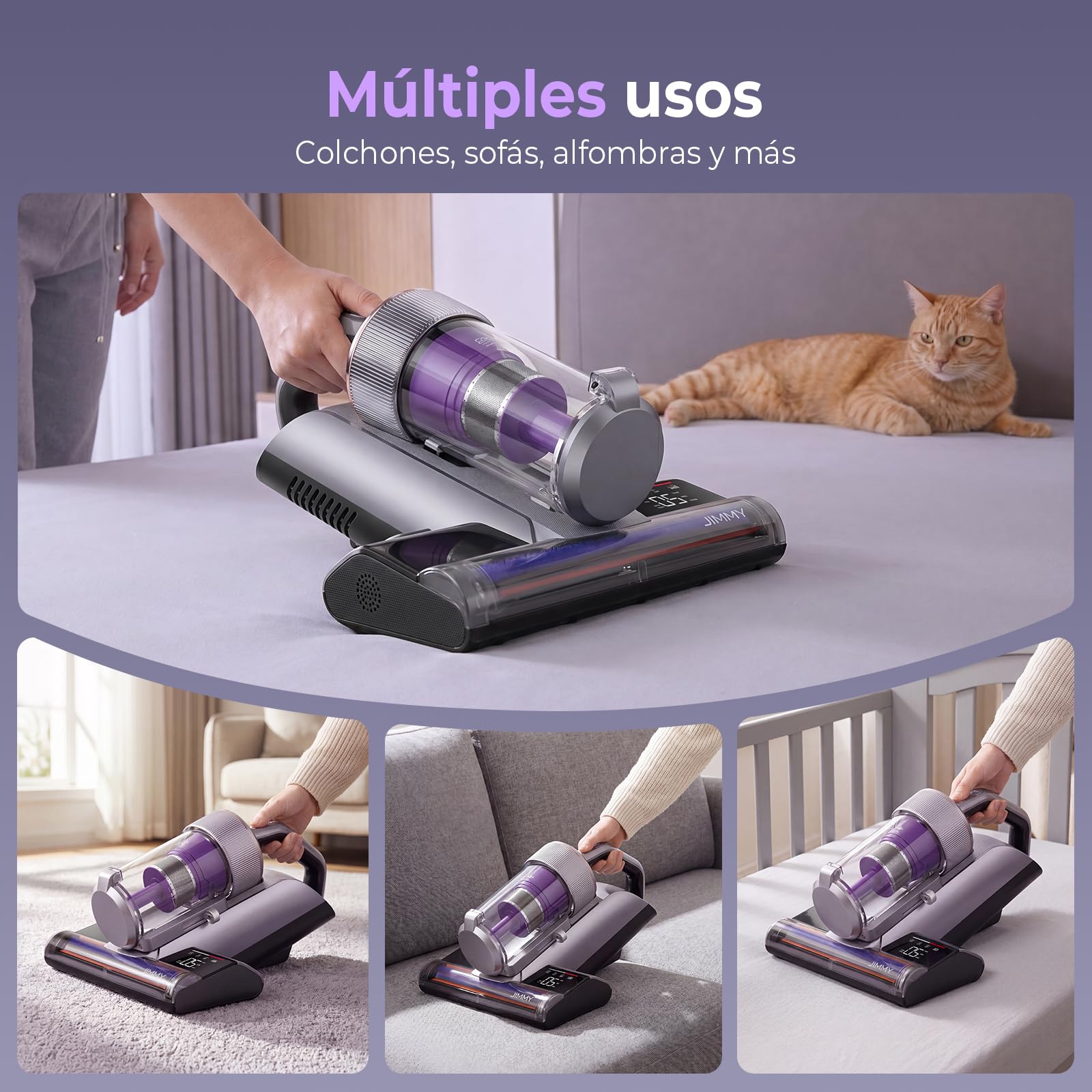 Jimmy Aspirador de Ácaros BX8 Pro, 600W Potente Aspirador de Mano para Colchón, 99% Esterilización UV-C Calefacción Grafeno 65°C Limpieza del colector de Polvo en 1 Clic para Ropa de Cama y sofá
