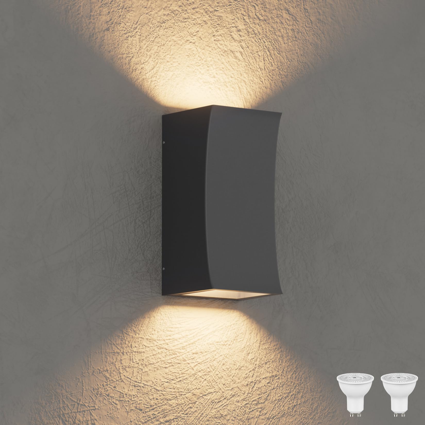 Klighten Applique Esterno/Interno GU10, LED Lampada da parete Alluminio Su Giù 10W bianco caldo 3000K, Applique da Esterni IP65 Moderna per soggiorno giardino corridoio cortile, Nero