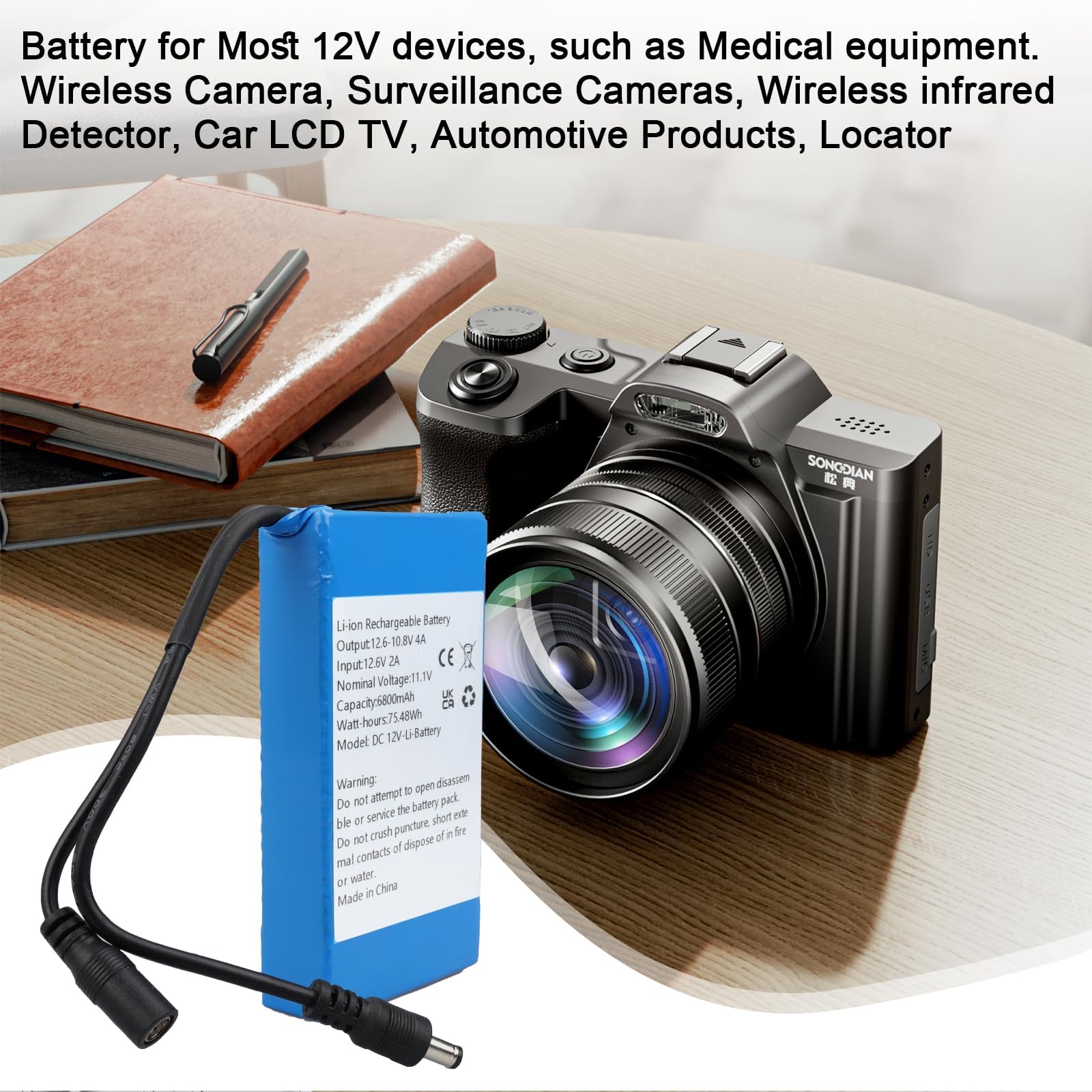 DC12V 6800mAh Batterie lithium-ion rechargeable DC5521 pour la plupart des appareils 12V, bande LED, caméra CCTV, localisateur, DVD portables, produits automobiles,Bluetooth, équipement médical