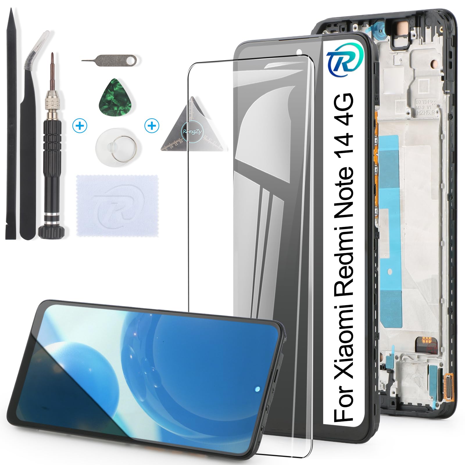 RongZy Écran LCD pour Xiaomi Redmi Note 14 4G 24117RN76E incell Écran De Remplacement pour Redmi Note 14 4G Écran LCD Numériseur Tactile Panneau Assemblé De Réparation avec Outils(Noir avec Cadre