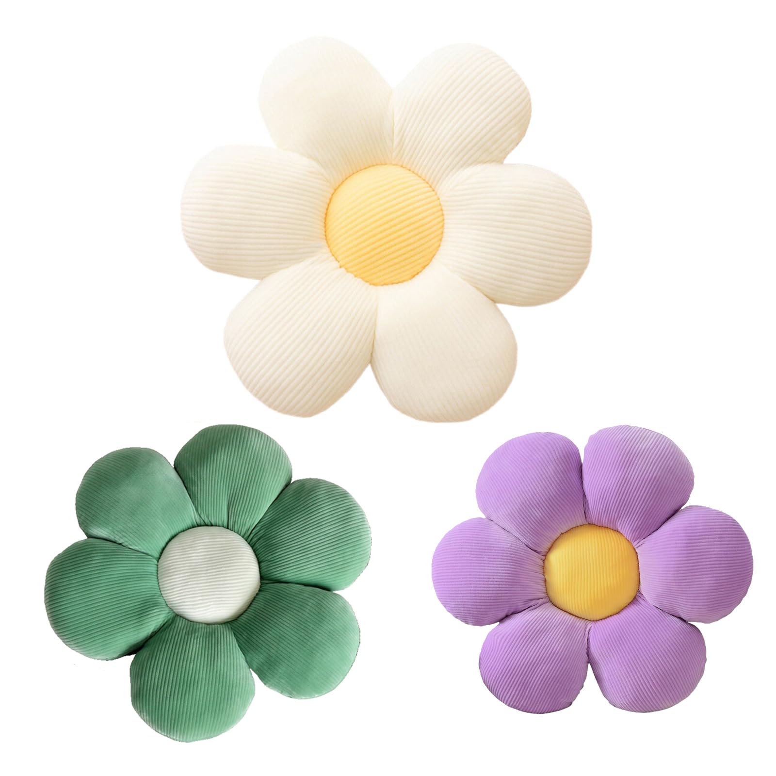 3Pcs Flower Pillow - Flower Shaped Throw Pillow Seating Cushion, Cute Daisy Flower Pillow Floor Pillows for Adults Kids Home Bedroom Sofa Chair Couch
