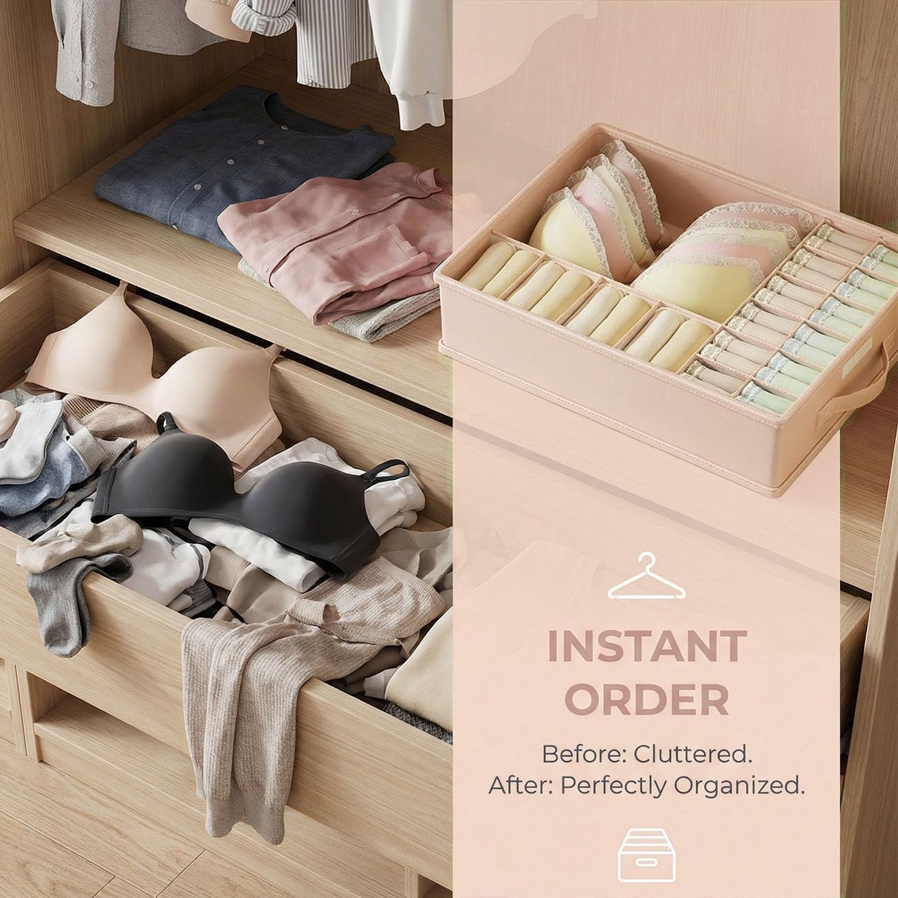 1 Pack Drawer Organizers Clothes, 17 Cell with Lid | Underwear Storage Box