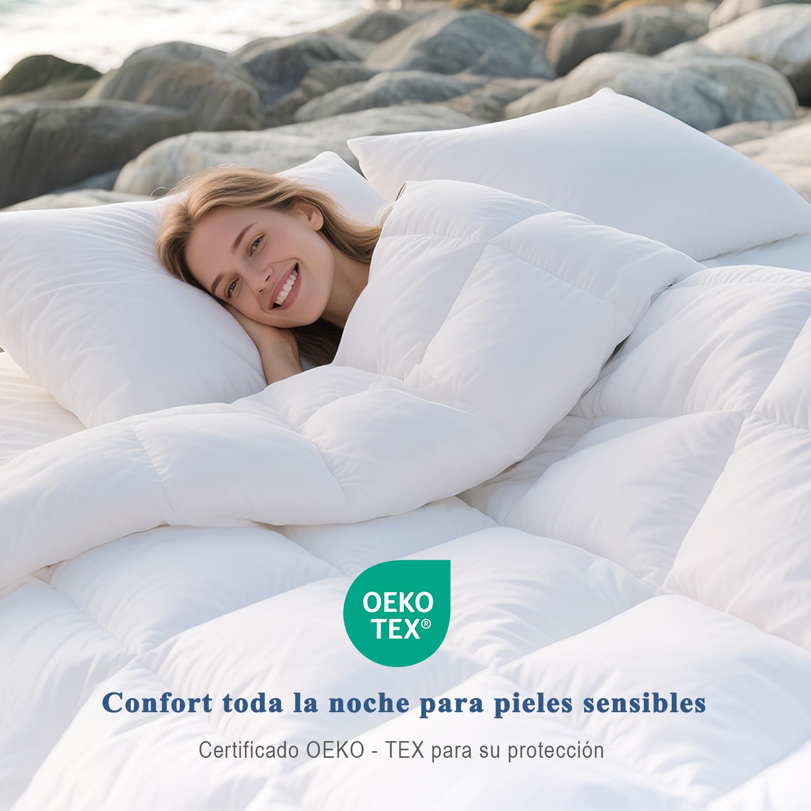 APSMILE Edredón Cama 90-70% Plumas y 30% Plumón, 100% Algodón Orgánico, Edredón Relleno Nórdico Plumón Verano 180gr/㎡, Esponjoso, Certificado Oeko-Tex y RDS(Blanco, 135x200cm)