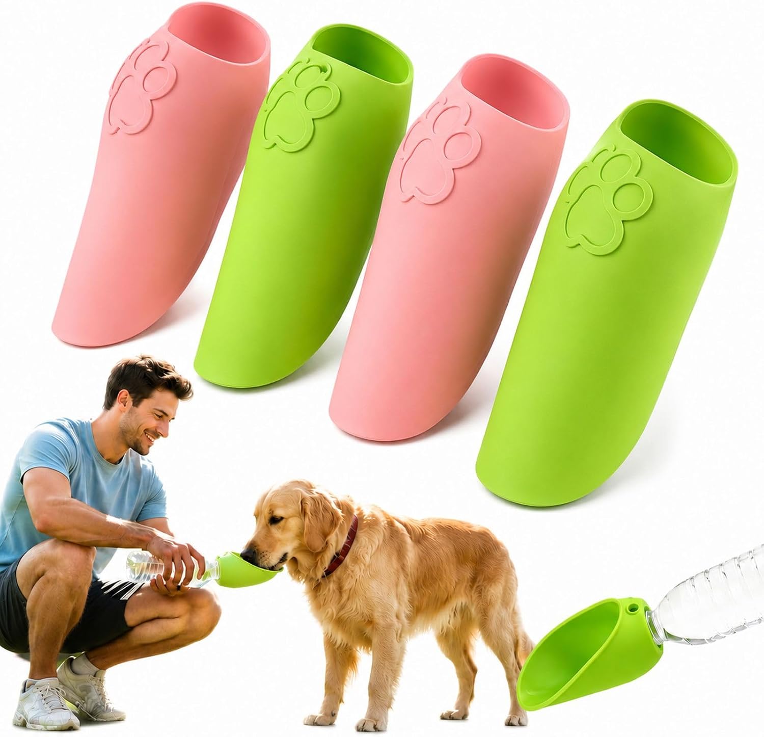 4 PC Water Bottle Attachment for Dogs, Dog Drinking Bottle, Outdoor Pet Water Dispenser for Walking Hiking Travel, Compact Storage Solution for Pet Owners