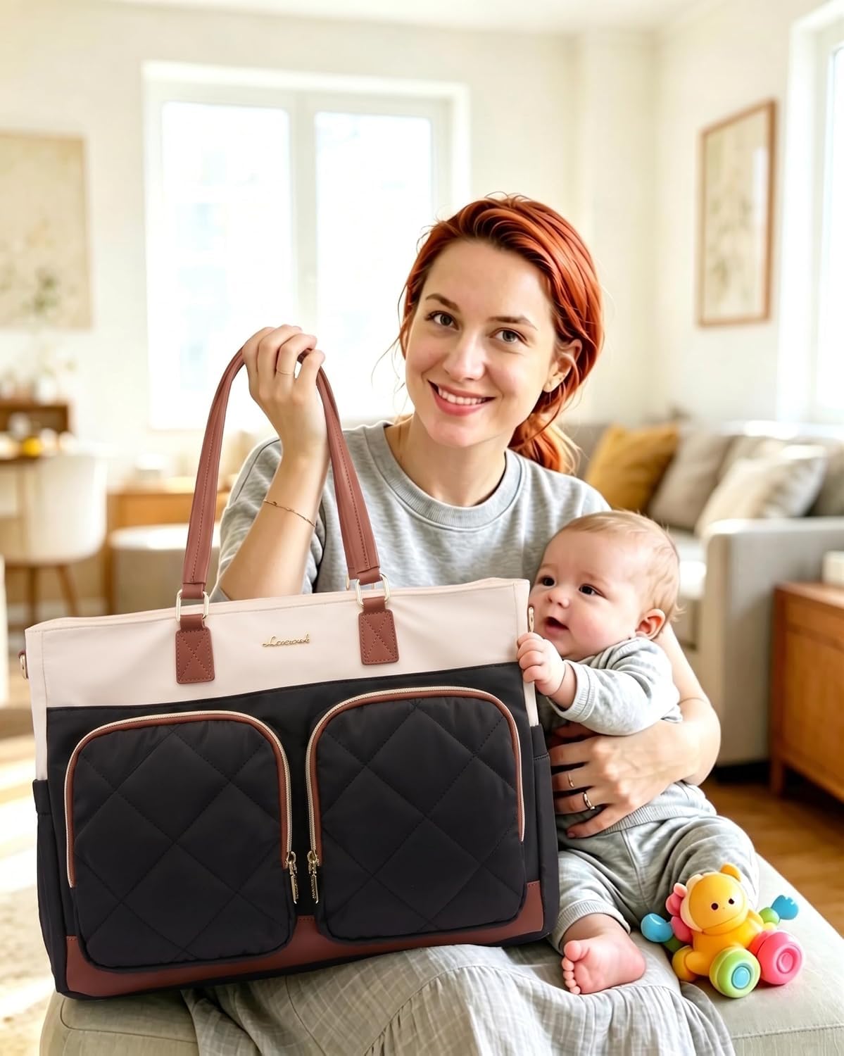 LOVEVOOK Elegancka torebka damska, duża, z izolowaną kieszenią chłodzącą, torba robocza, torba na laptopa o przekątnej ekranu 15,6", z wieloma przegródkami, torba nauczycielska, aktówka, torba na