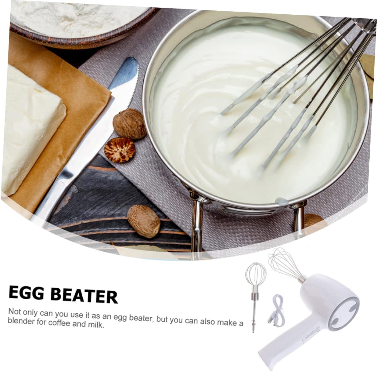 1set Handheld Egg Beater Cordless Rechargeable Electric Mixer Kitchen Tool for Egg Whipping Baking and Mixing