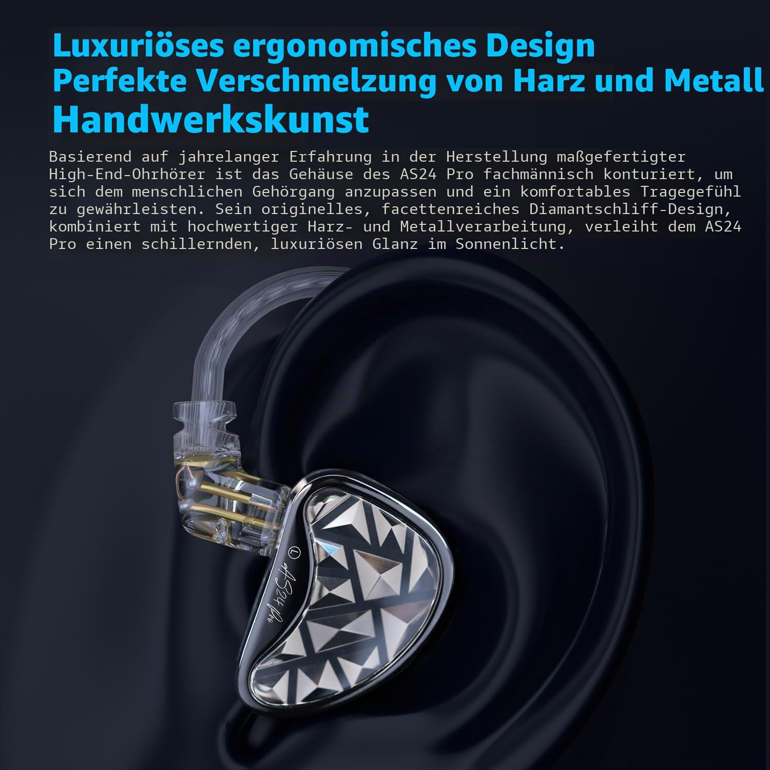 KZA COUSTICS KZ AS24 Pro In Ear Monitor mit 12 BA-Treibern, IEM Kopfhörer mit 4 Einstellmöglichkeiten, HiFi-Bass, Gaming Ohrhörer, klarem Stereoklang über alle Frequenzen, für Musiker Audiophile