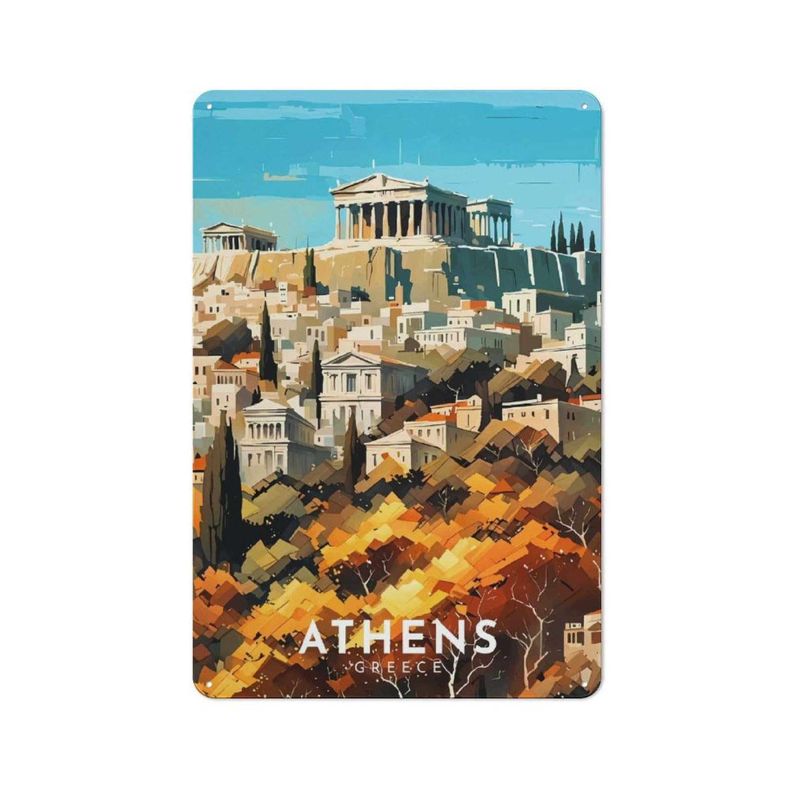 Junmoney Style-17 Vintage Tin Sign 30X20cm With Athens, Greece Cityscape For Bar Or Restaurant, Suited To Bar Decor Enthusiasts