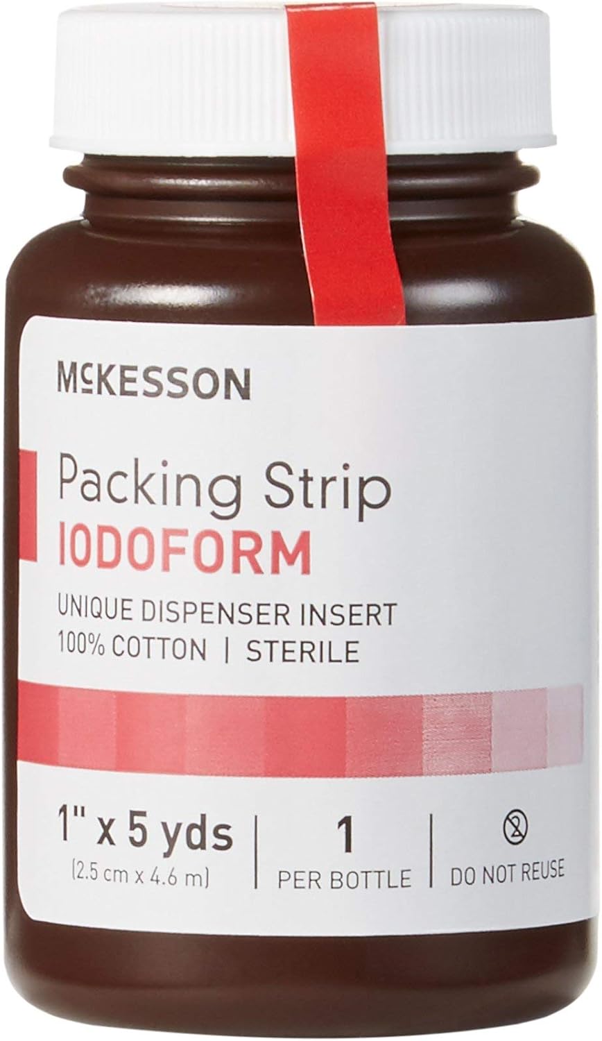McKesson Packing Strip, Sterile, Iodoform, 100% Cotton, 1 in x 5 yds, 12 Count