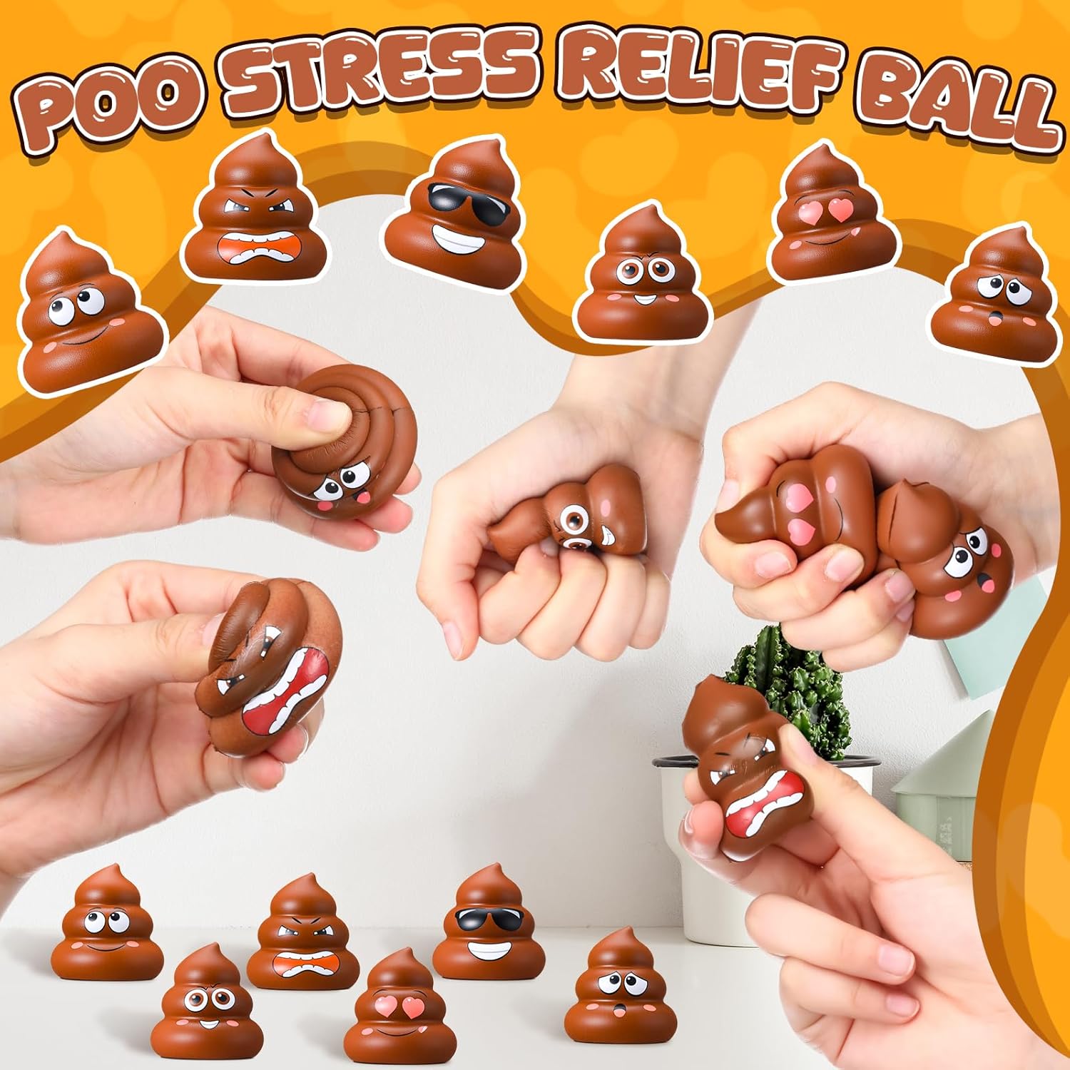 Meooeck 24 Pack Poop Stress Ball Toys Fake Poop Figures 2 Inch Poo Stress Relief Ball Anxiety Relief Fidget Toys for Halloween Prank Hide Seek Bags Party Supplies Gifts Easter Egg Fillers (Brown)