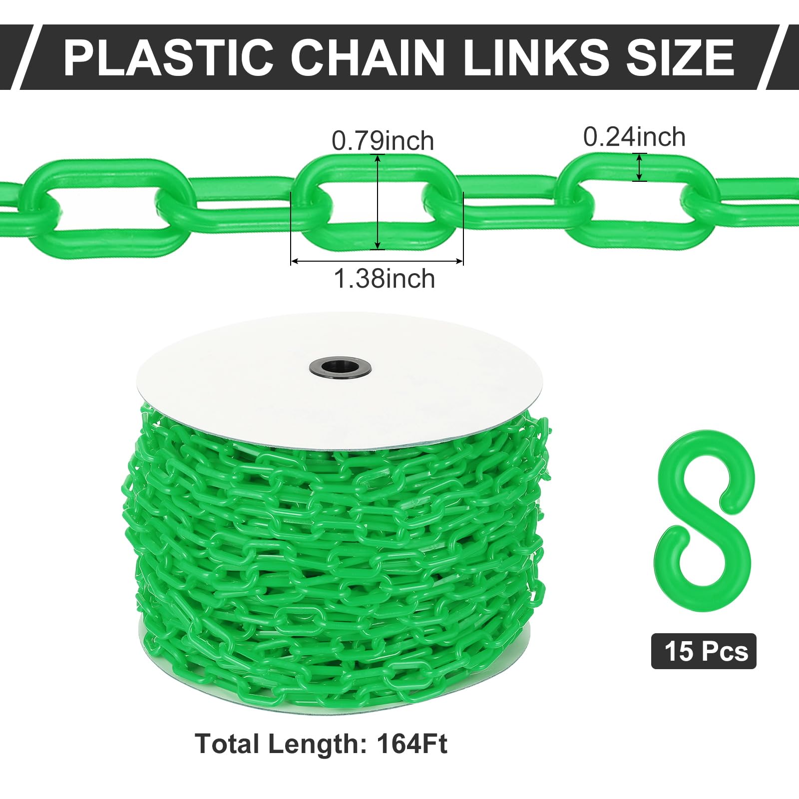PATIKIL Chaîne plastique verte, 164 pieds 6mm Chaîne barrière sécurité plastique large Longue chaîne plastique pour le contrôle foule, le stationnement, décoration chantier construction