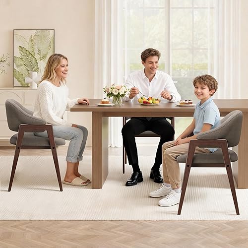 Miniatura 9 de Juego de 2 sillas de comedor de madera, silla de comedor tapizada de tela moderna, sillas auxiliares de cocina, silla de cena de granja con respaldo