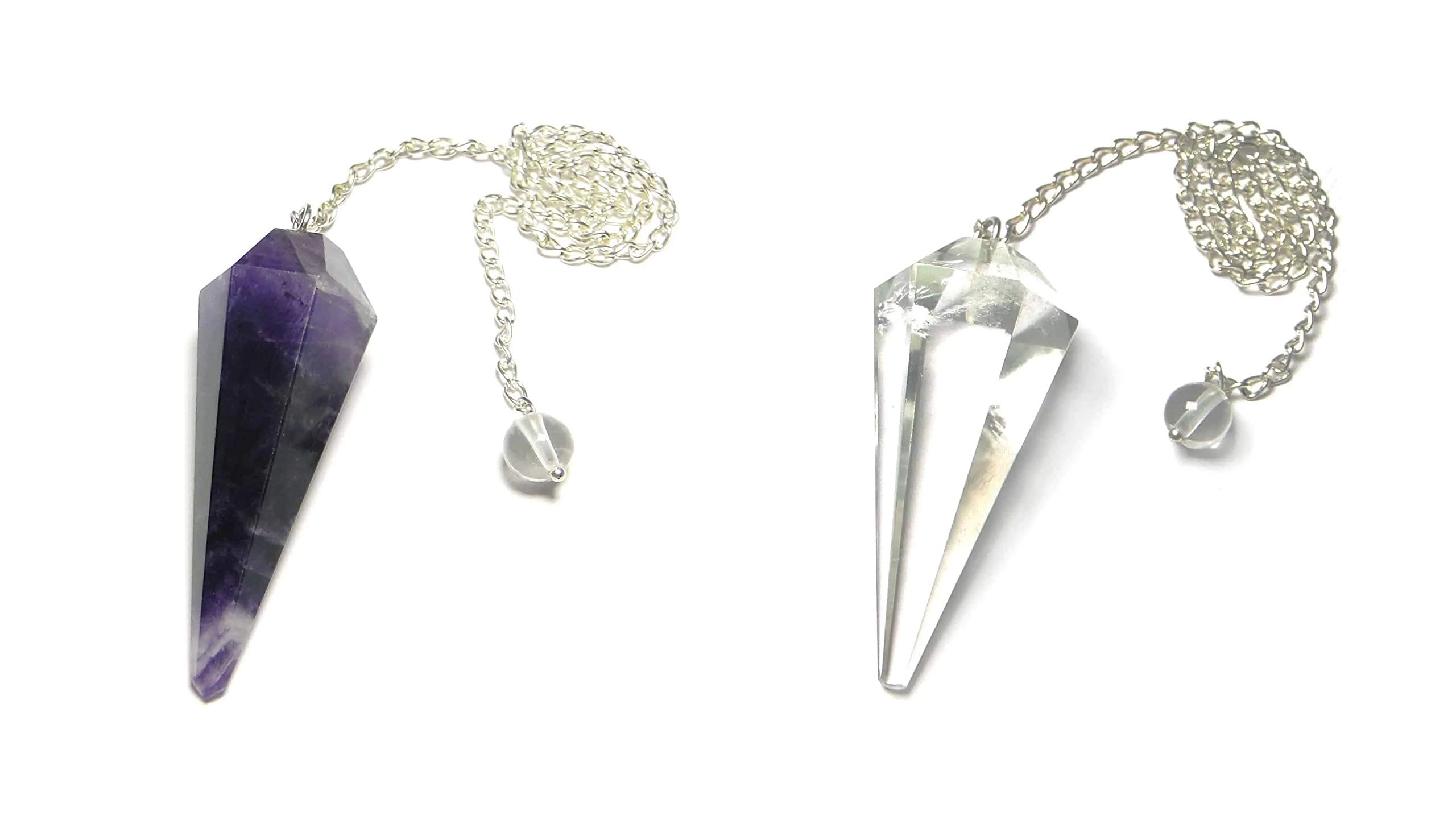 ASTROGHARAstoghar Amethyst & Clear Quartz Faceted Crystal Pendulum Dowser for Reiki Healing