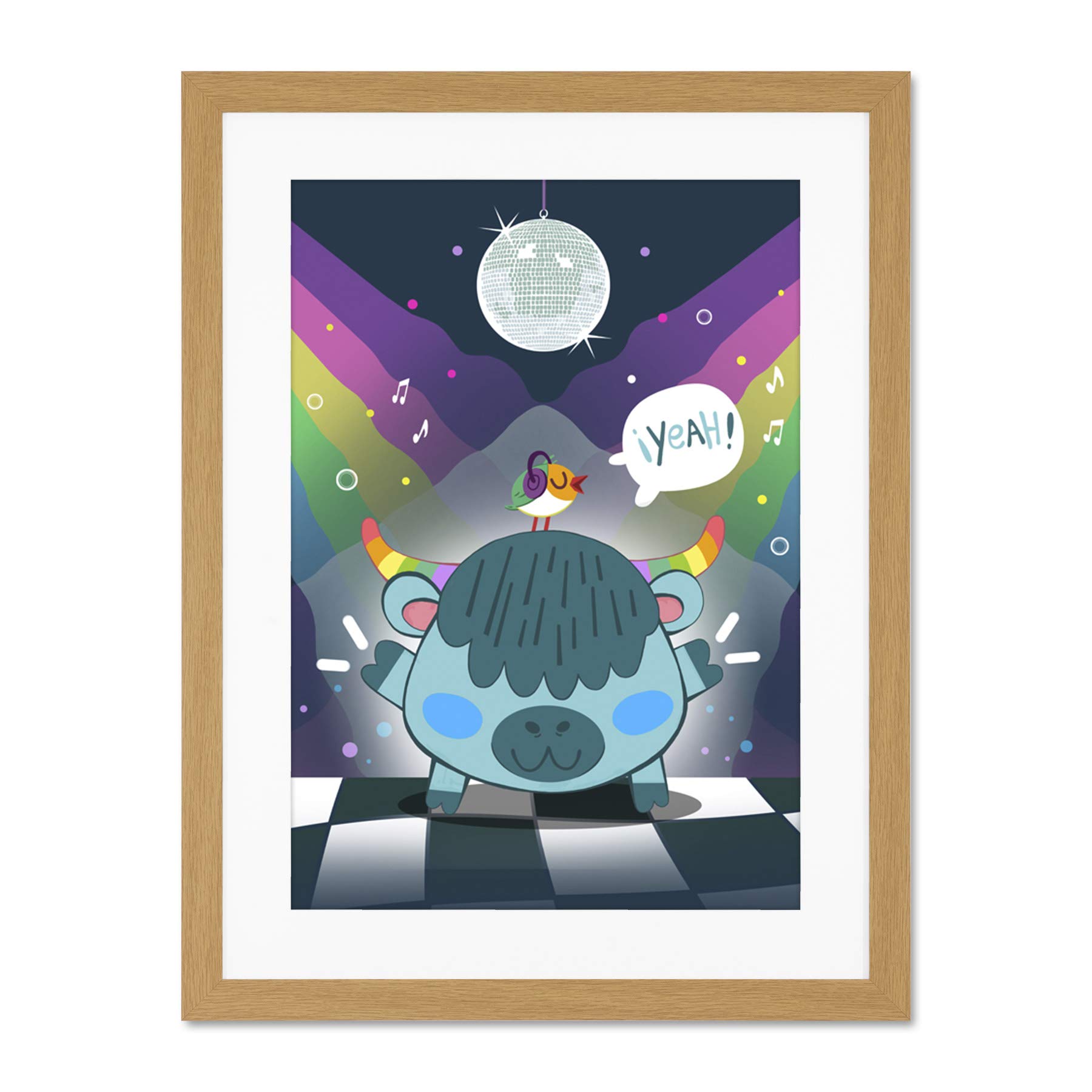 Wee Blue Coo Kawaii Cow Disco Party Large Framed Art Print Wall Poster 18x24 inch