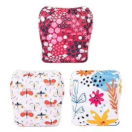 ALVABABY Cloth Swim Diaper 3pcs Baby/Toddler/Infant Snap Reusable Adjustable Swimming Diaper Baby Boy and Girl 3SWY32 Small (Pack of 3)