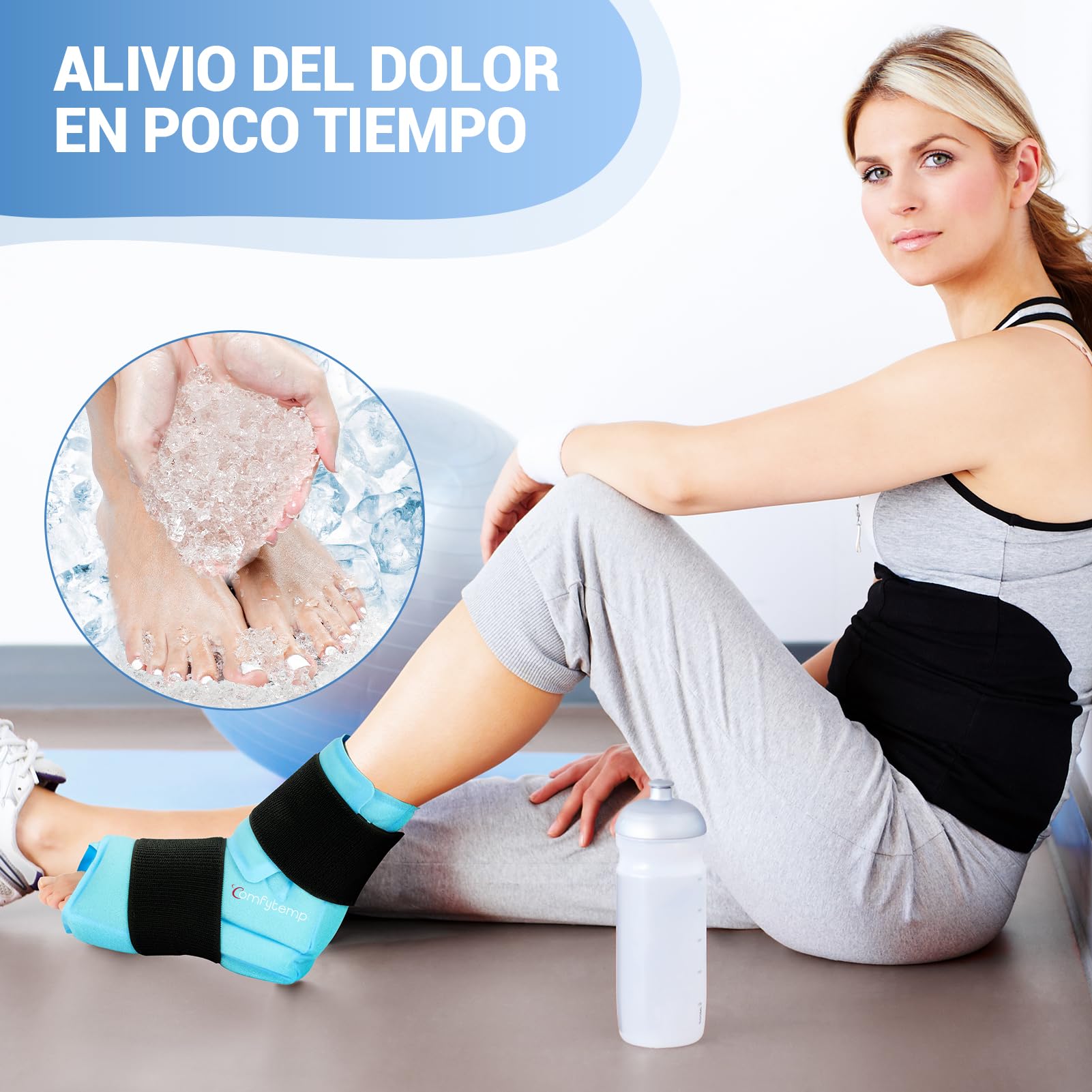 Comfytemp Grande Bolsa de Hielo para Tobillo y Pie para Alivio del Dolor, Terapia de Frío y Calor para Fascitis Plantar, Esguince de Tobillo, Hinchazón, Tendinitis de Aquiles, 1 Unidad