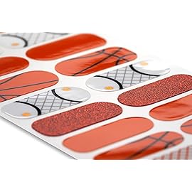 TOUGH GIRLS | 20 Exquisite Gel Nail Polish Strips w/Application Accessories - No UV/LED Lamp Required (Basketball & Orange Glitter)