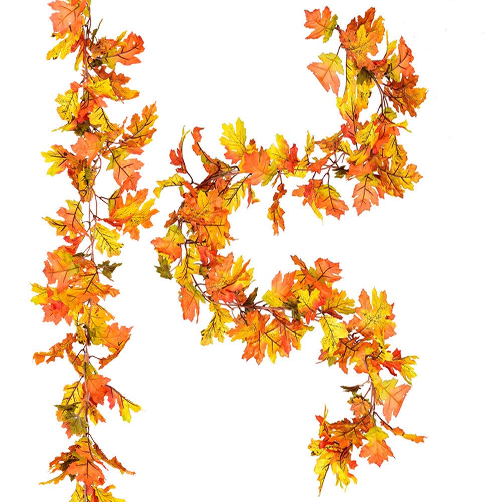 CQURE2 Pack Fall Leaf Garland, Hanging Vines Garland Artificial Fall Maple Leaves Thanksgiving Decor for Home Wedding Fireplace PartyGlobal Recycled StandardGlobal Recycled StandardGlobal Recycled Standard