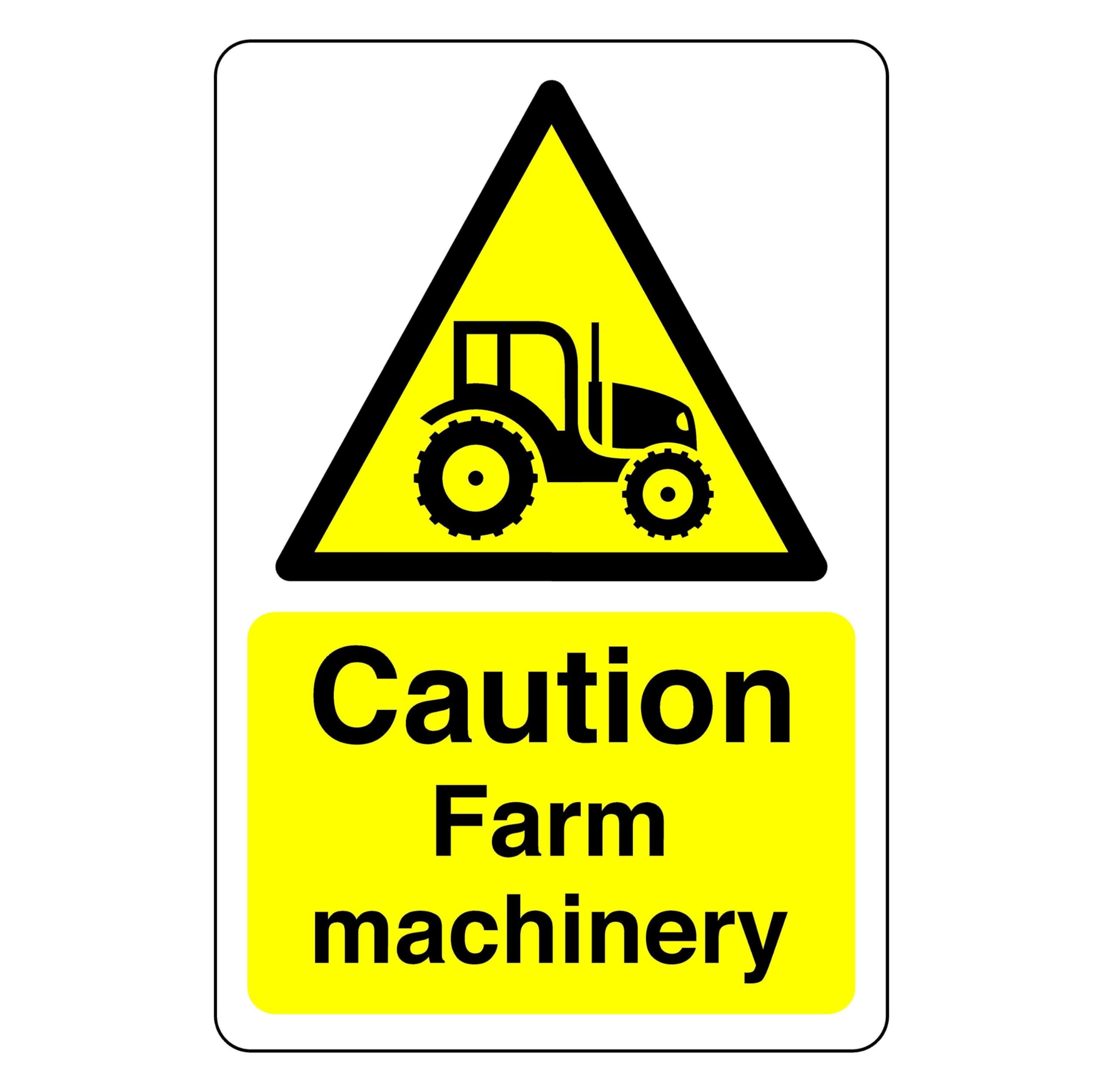Safety First Display Ltd Yellow/Black Caution Farm Machinery - 3Mm Aluminum Dibond For Indoor/Outdoor Usage (400Mm X 300Mm) 14M Viewing Distance.