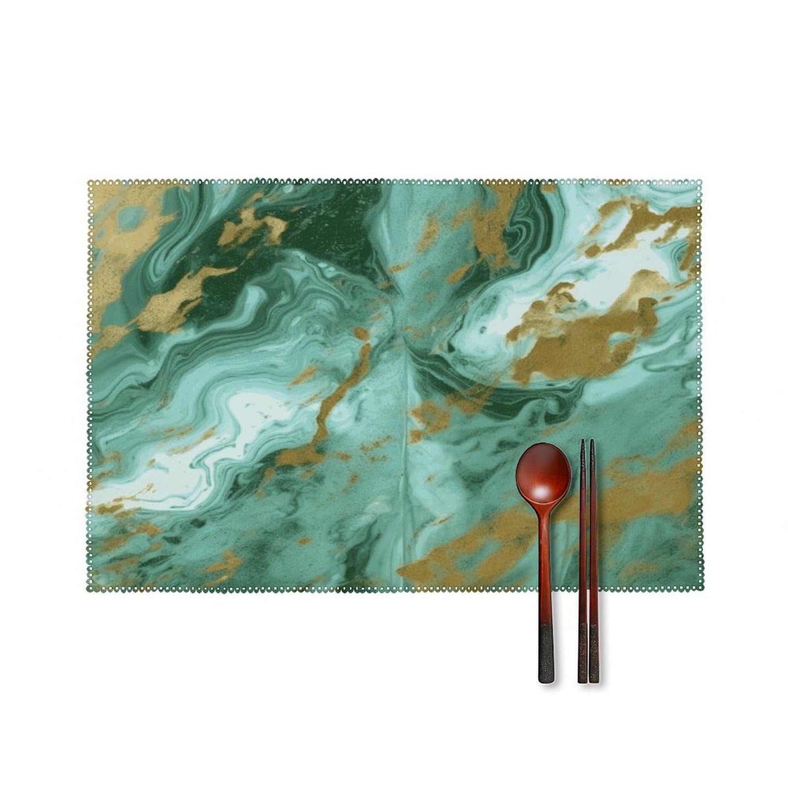 Fekiloot Style Green Gold Marble Placemats Set Of 6,Table Mat