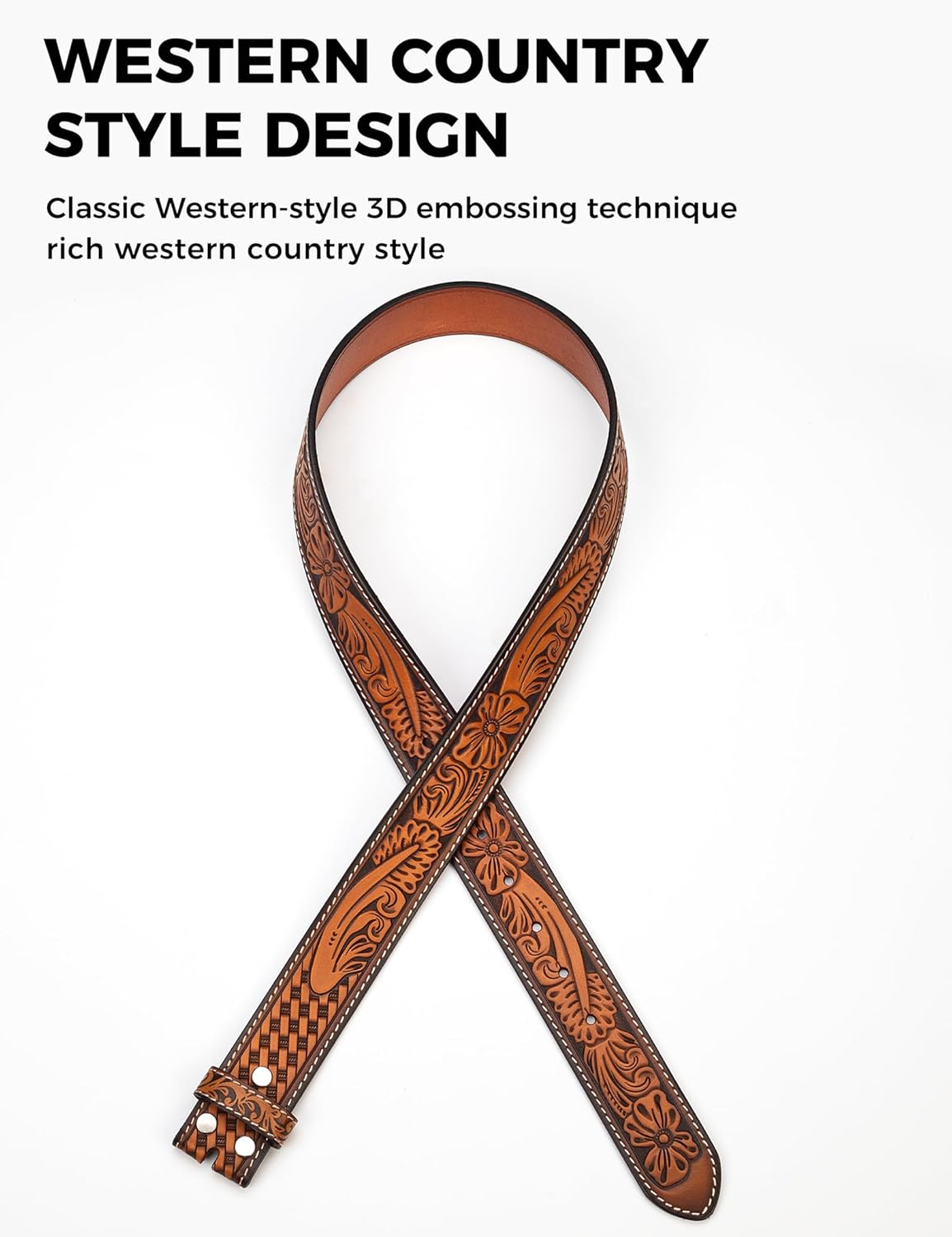 No Buckle Full Grain Leather Belt Men Women Fits With 1.5 Inch Buckle - Image 4