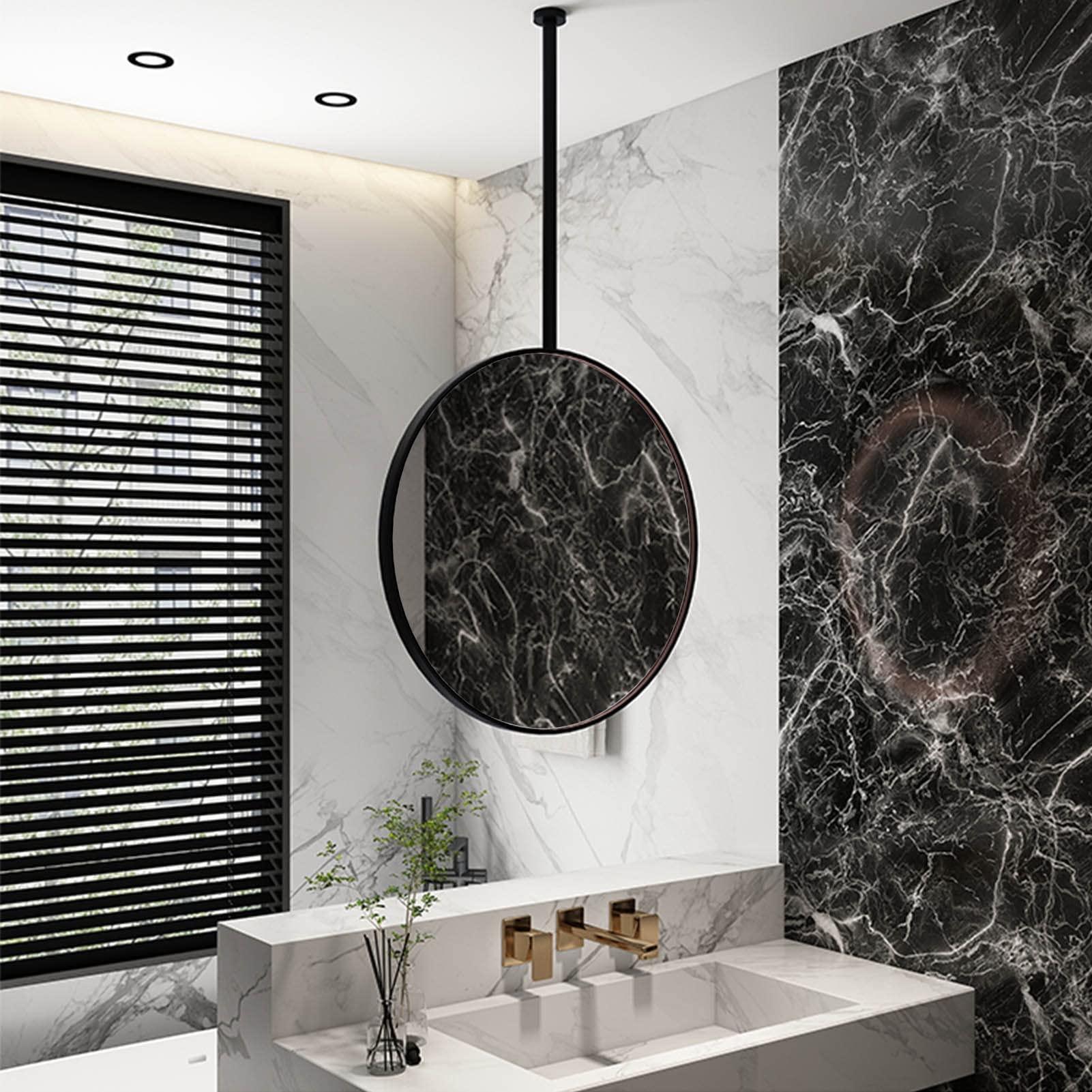 DXZ-Design Round Floating Bathroom Vanity Mirror, Ceiling Mounted Hanging Rod Mirror for Home or Hotel, Makeup Shaving Decorative Simple Mirror - Customizable (Size : Diameter-40CM/15.7INCH)