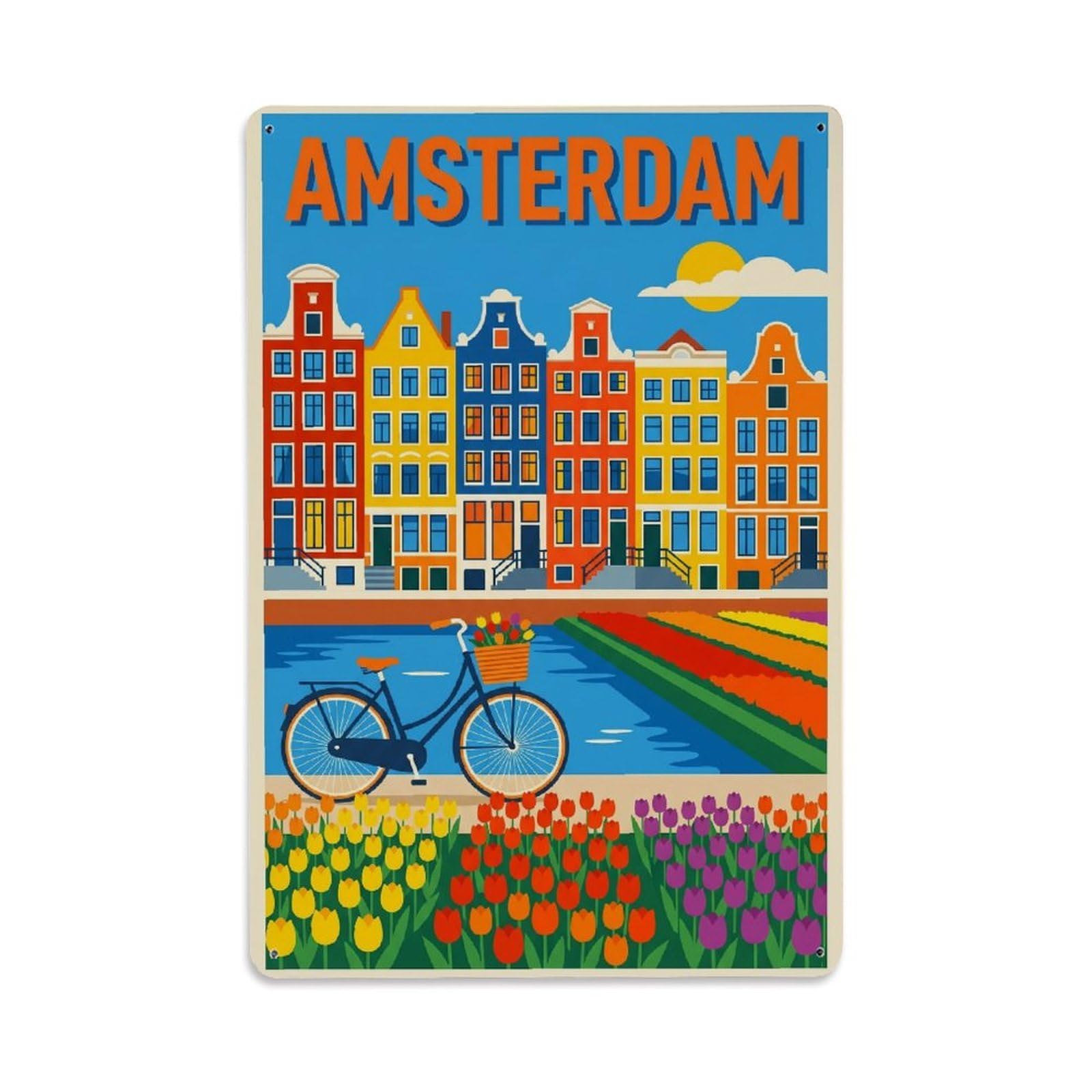 Vintage Travel Amsterdam Netherlands Amazing Metal Tin Sign