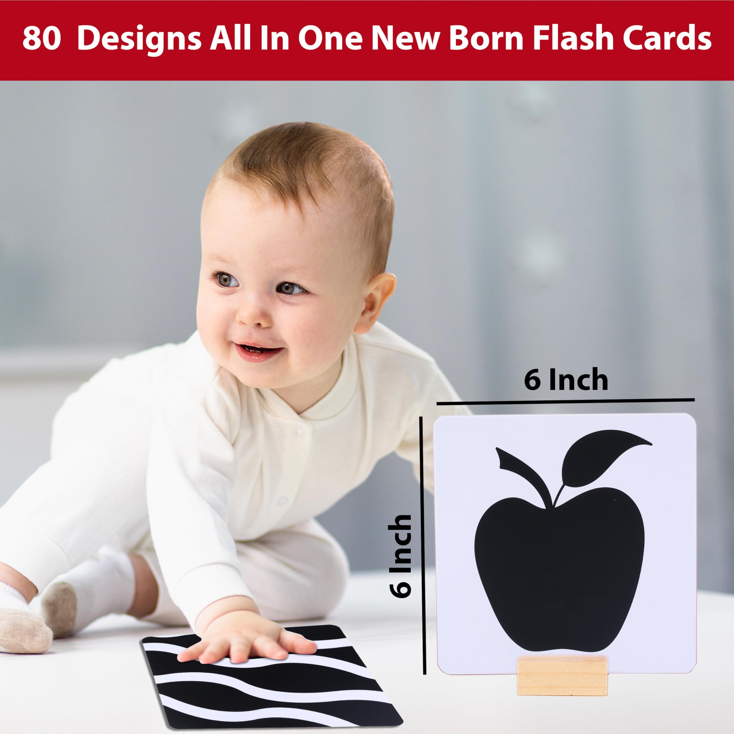 Goelite Flash Cards for Babies 80 Designs (40 Cards), Through 5 Stages of Growth for 0 to 2 Years Old, High Contrast Waterproof New Born Baby Flash Cards for Visual Stimulation 3