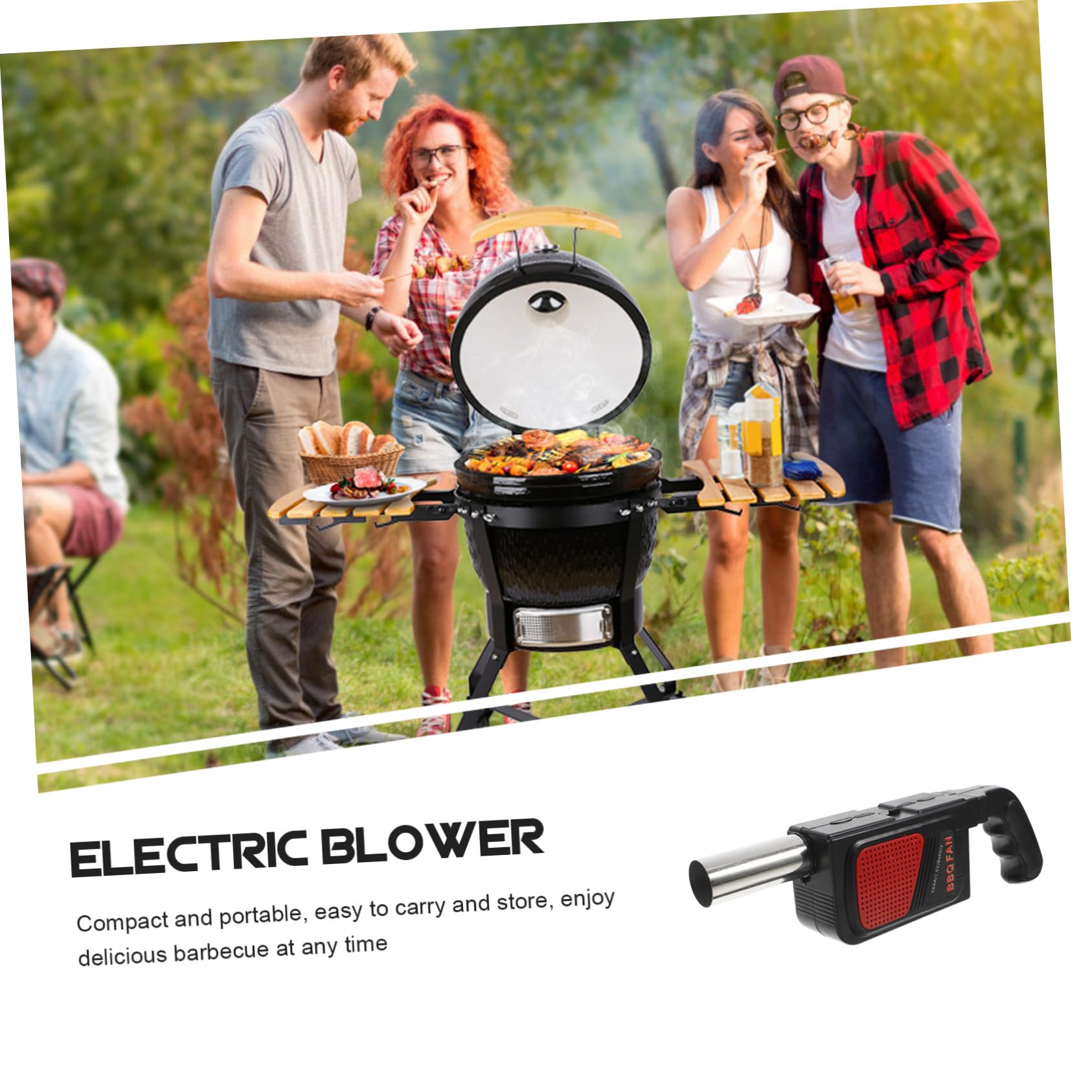 Soffiatore Elettrico per Barbecue 2 Pezzi Design Portatile e Compatto in Abs e Acciaio Inossidabile per Campeggio e Picnic All'aperto Nero