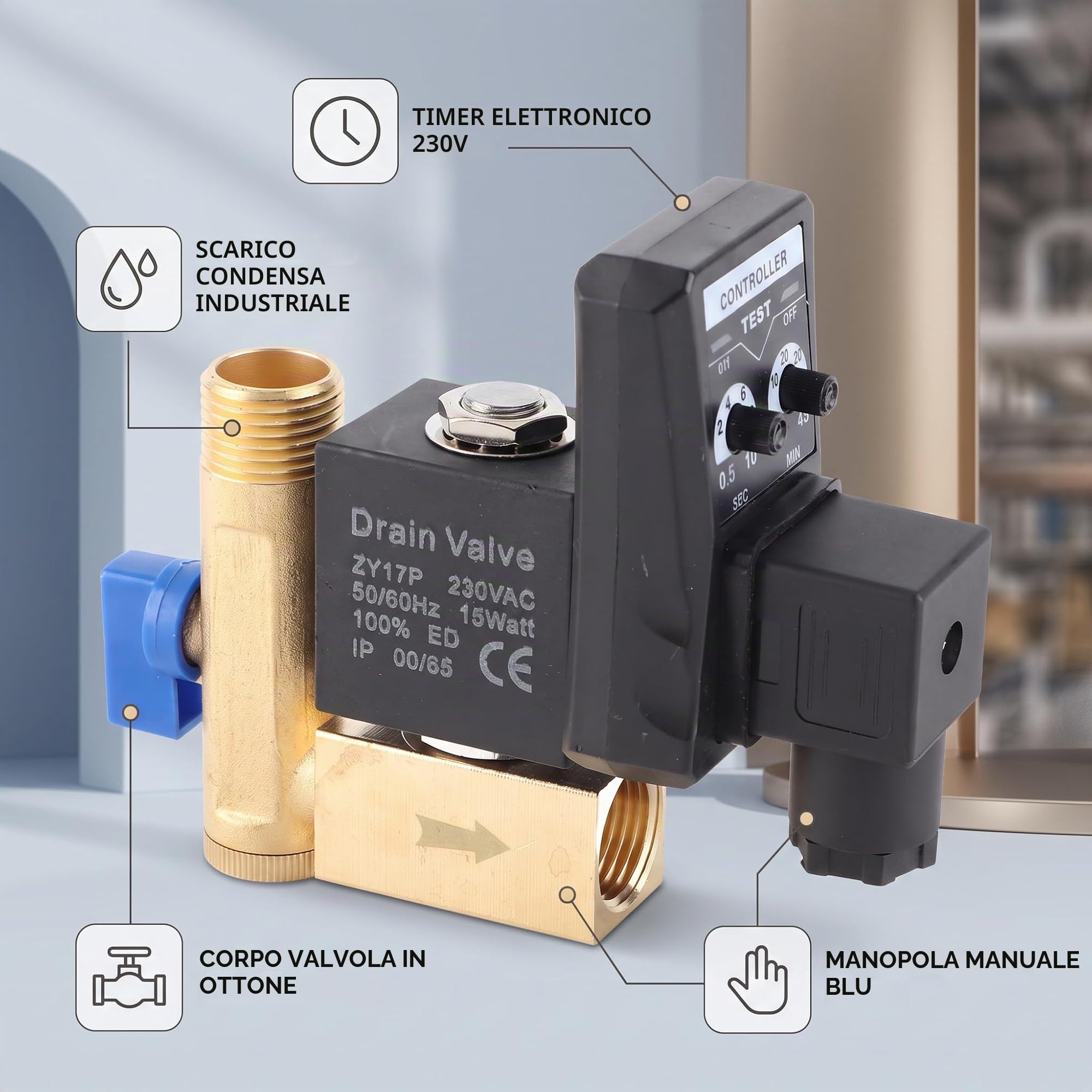 G1/2 DN15 230V Valvola di Scarico Temporizzata Elettronica del Serbatoio Dell'acqua Temporizzato Automatico per la Gestione della Condensa del Compressore D'aria(230V)