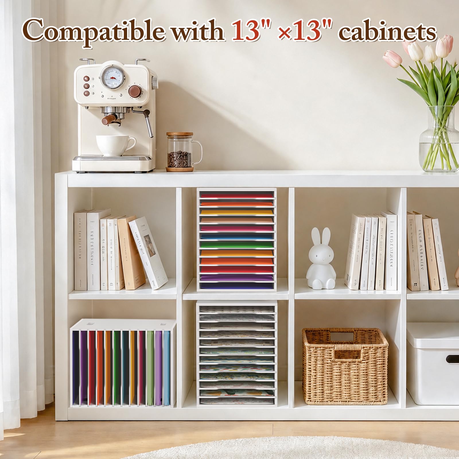 SANFURNEY Scrapbook-Papier-Organizer mit 12 Ebenen, 21,6 x 27,9 cm, Schreibtisch-Organizer mit verstellbaren Regalen, stapelbare Scrapbook-Papieraufbewahrung für Sammelalben, Karton für Zuhause, Büro