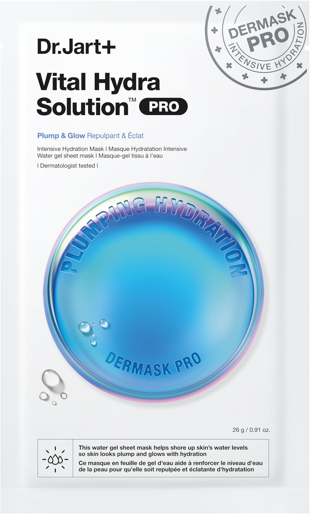 Dr.Jart+ Dermask Vital Hydra Solution Glow Korean Face Mask with Hyaluronic Acid for Glass Skin | Sheet Mask | Korean Skin Care