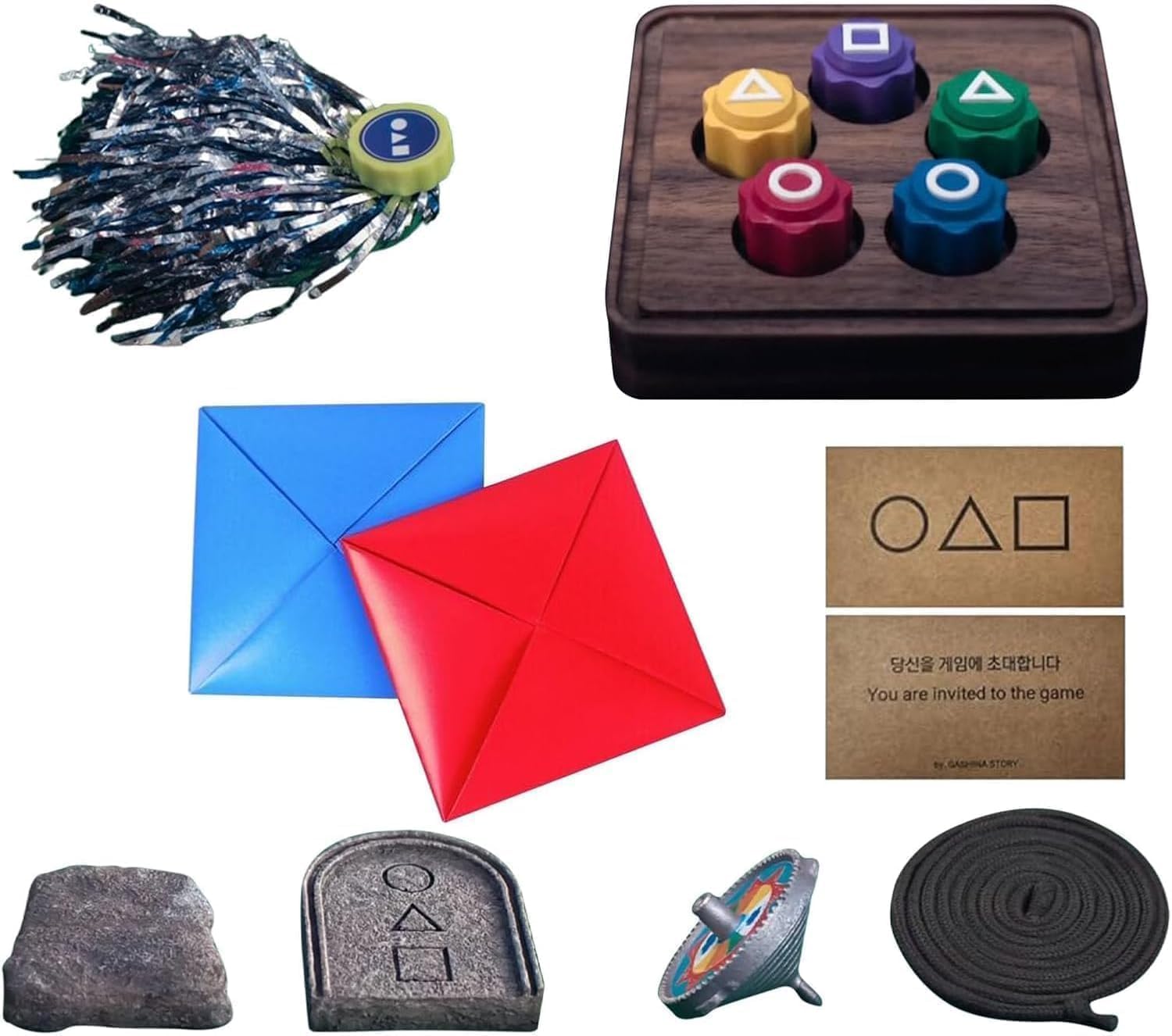 Korean Traditional Play Game, Korean Folk Game Set - Gong-gi, Biseokchigi, Jebi chagi, Paeng-y, DDAKJI Game Set, Family Travel Game (Set A)