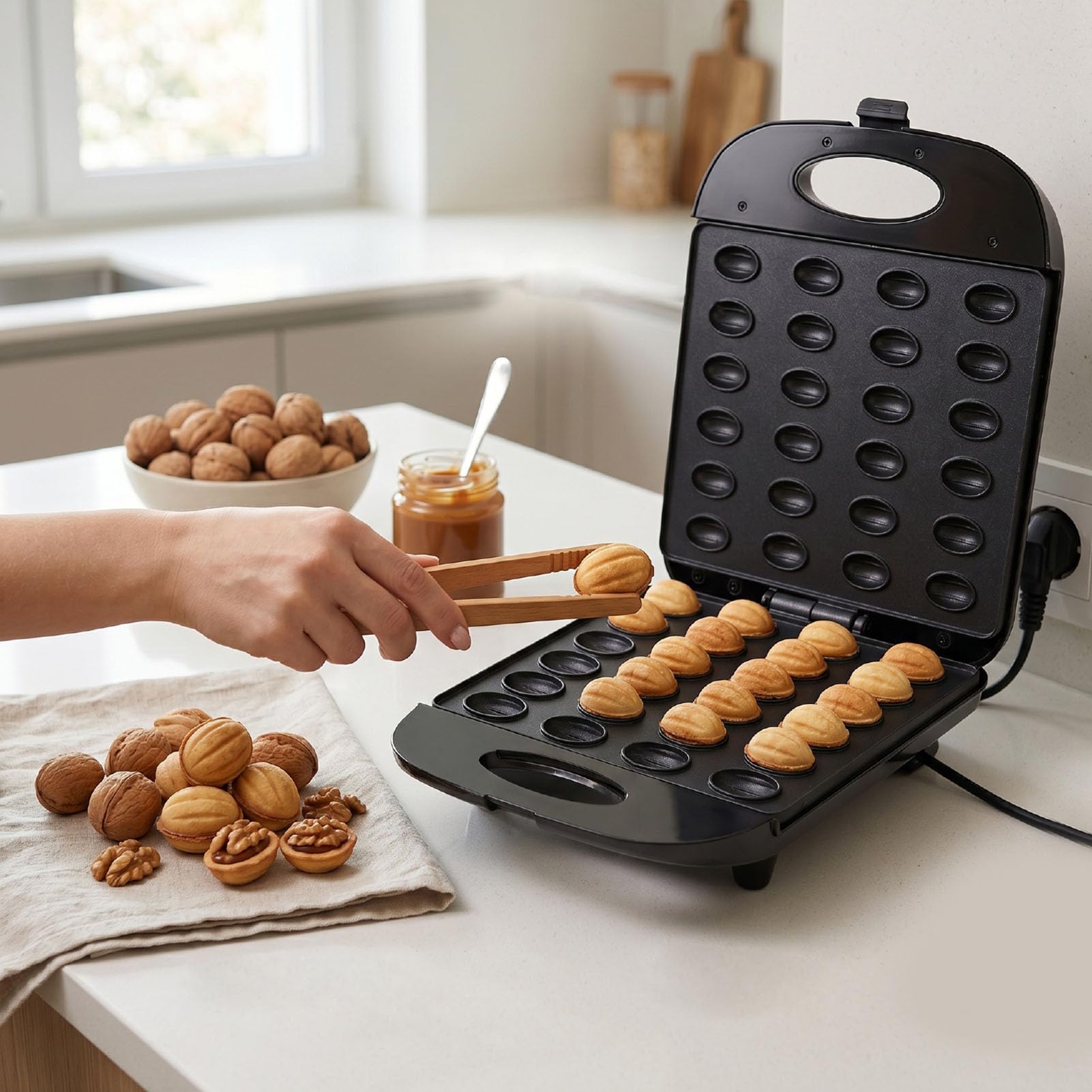 Macchina per la Colazione, Macchina per Biscotti Alle Noci e Noci Antiaderente a Doppia Faccia da 1400 W a 24 Fori per la Cottura Quotidiana in Casa (Spina europea 220 V)