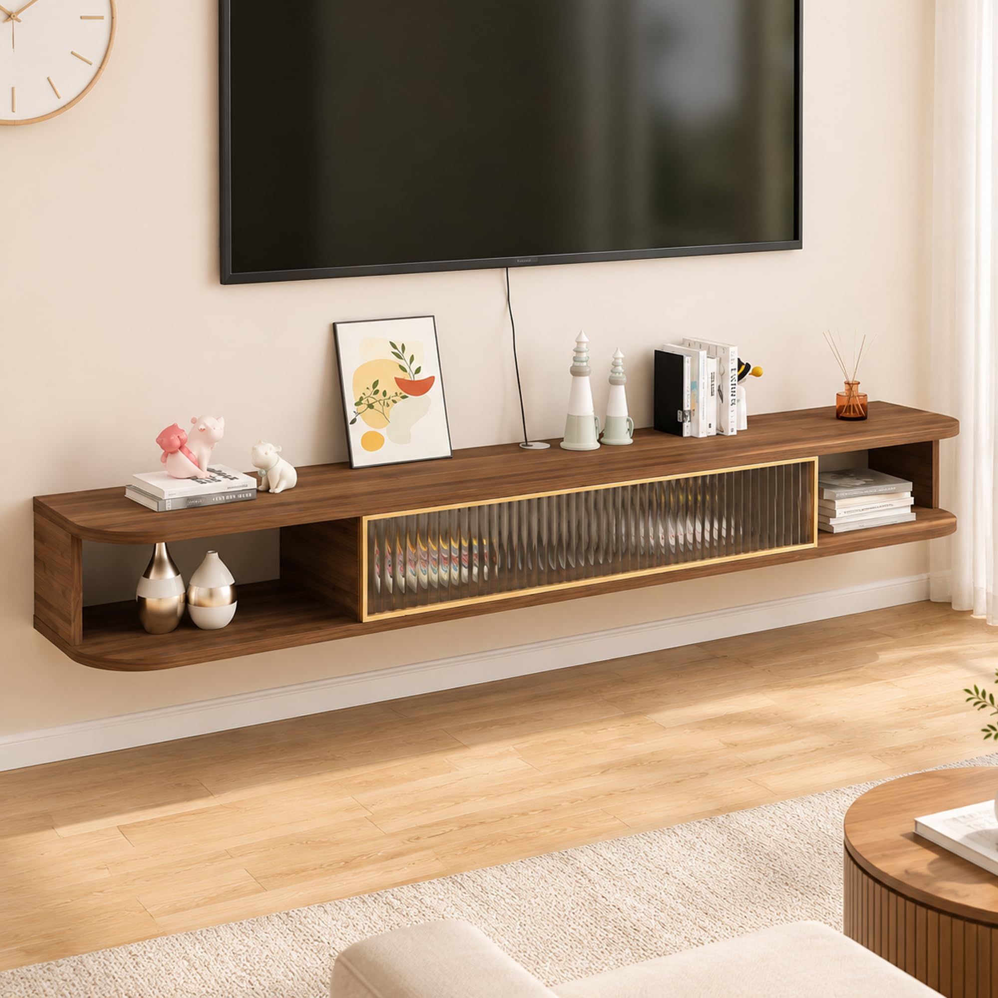 Schwebendes TV Board Wandmontiert mit Kabelöffnung und Stauraum