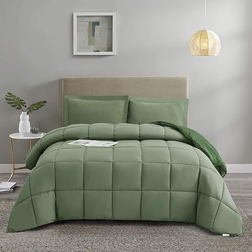 Miniatura 9 de Juego de edredón alternativo de plumón de ganso de 3 piezas para todas las estaciones, relleno de edredón solo 2 fundas, edredón acolchado
