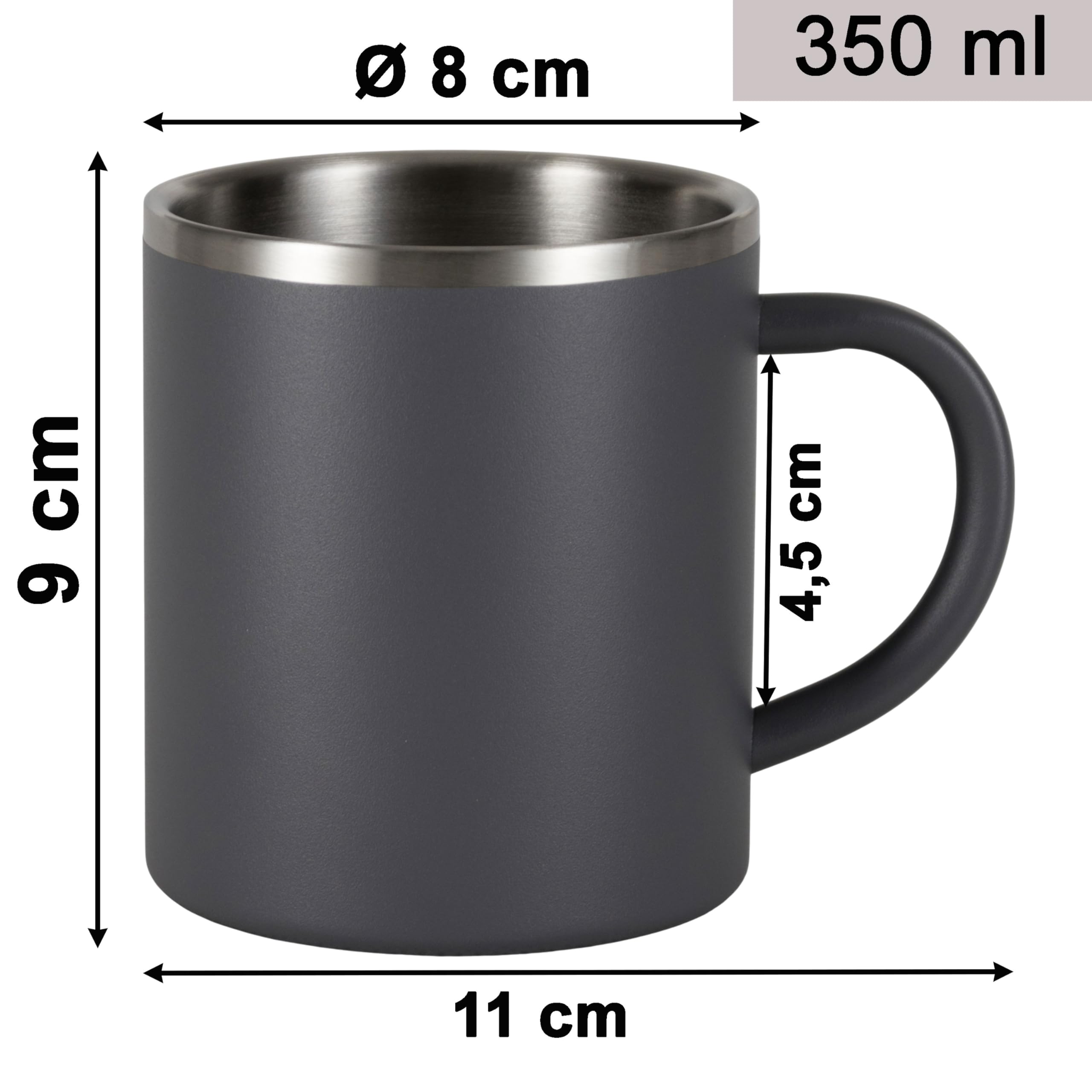Melamin Geschirr Set Grau mit Edelstahl Thermo Tassen doppelwandig - Tonoptik Essgeschirr - Campinggeschirr Picknick ideal für Camping modern Outdoor