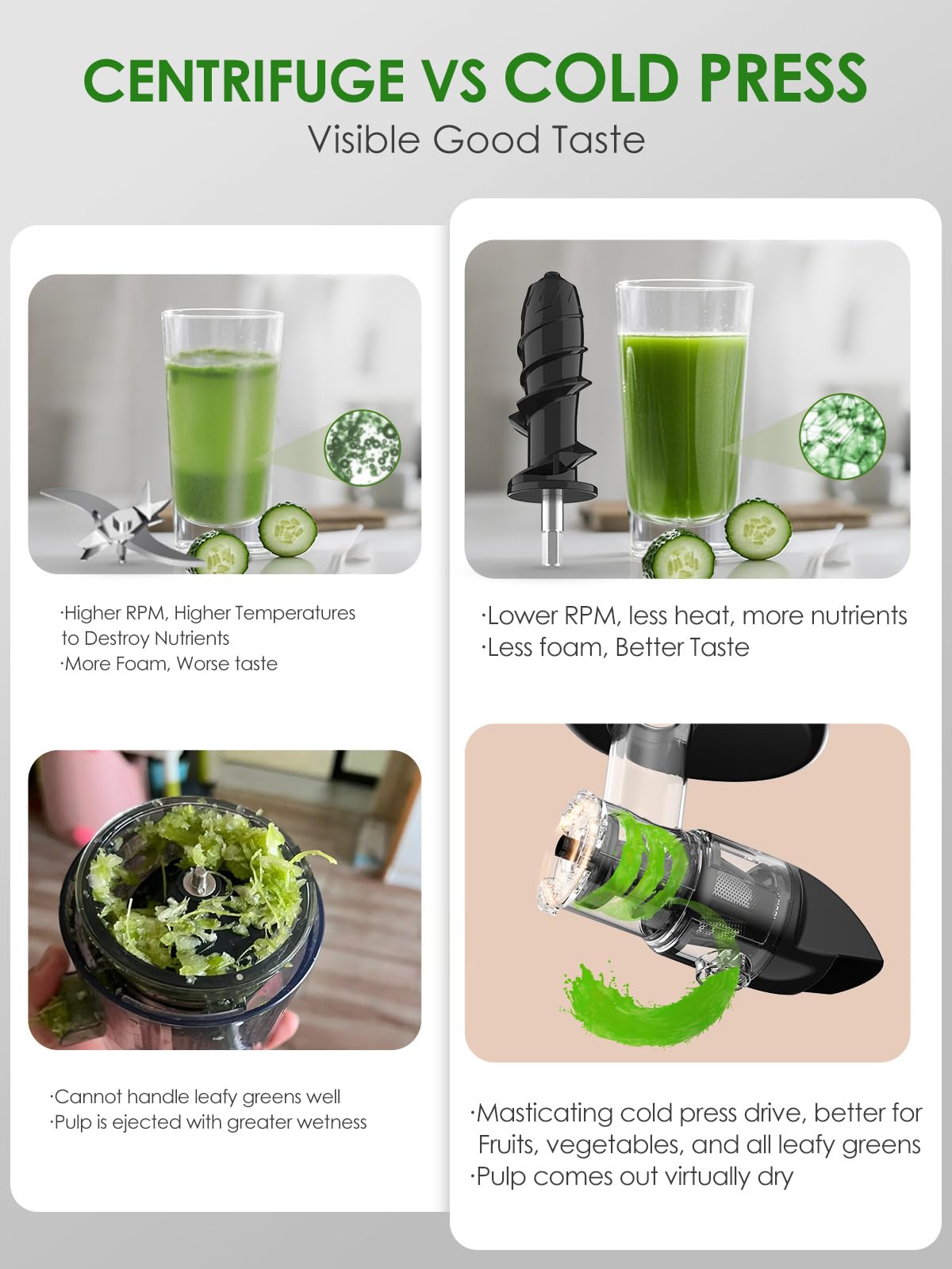 Slow Juicer for Celery Ginger Beet Carrot, Masticating Cold Press Juicer 200W Motor, Pulp Separated, East to Clean Dishwasher Safe, BPA Free, Juicer Machine Vegetable & Fruit