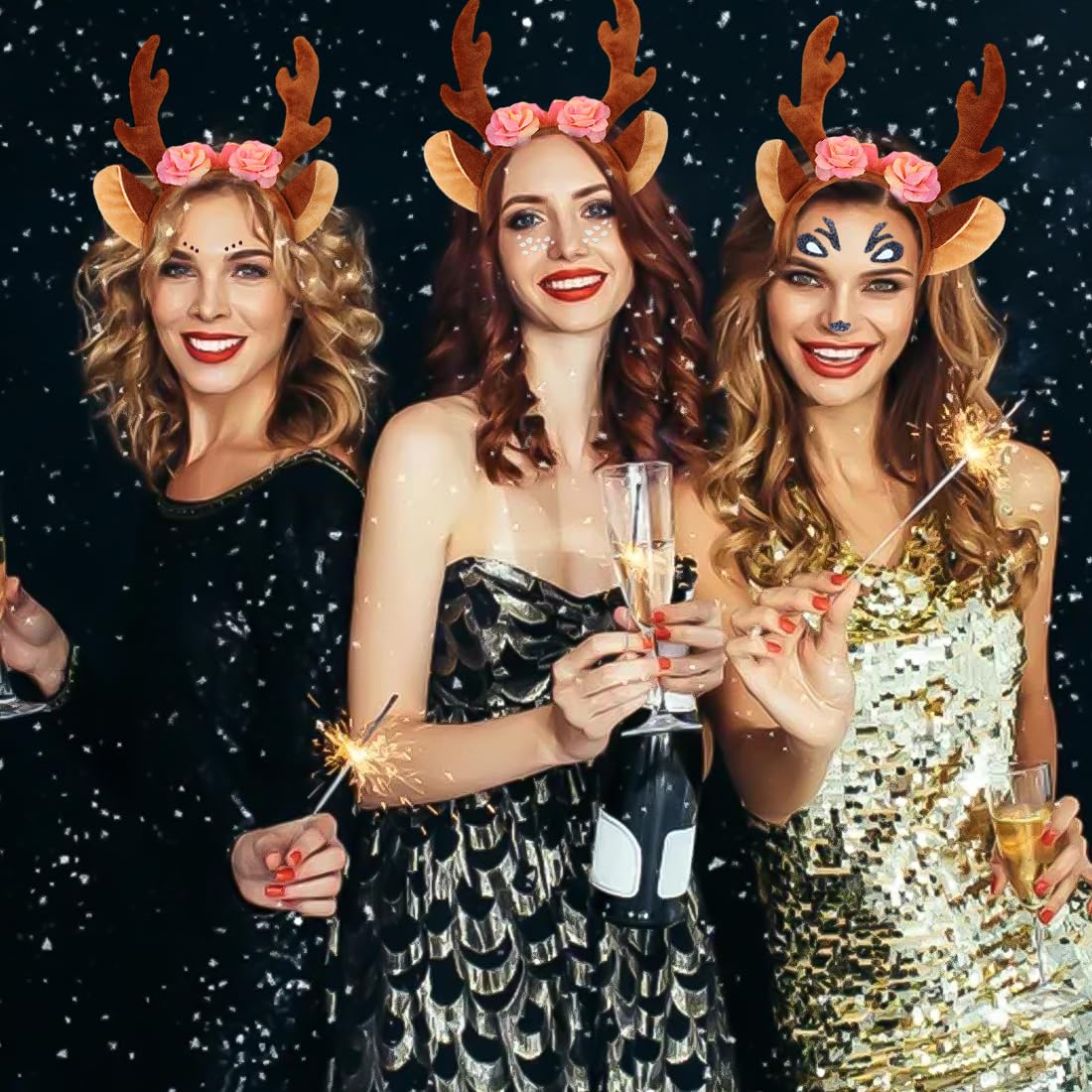 Serre-tête Renne Et Stickers Visage – Déguisement Noël Carnaval – Accessoire Adulte Et Enfant – Taille Universelle