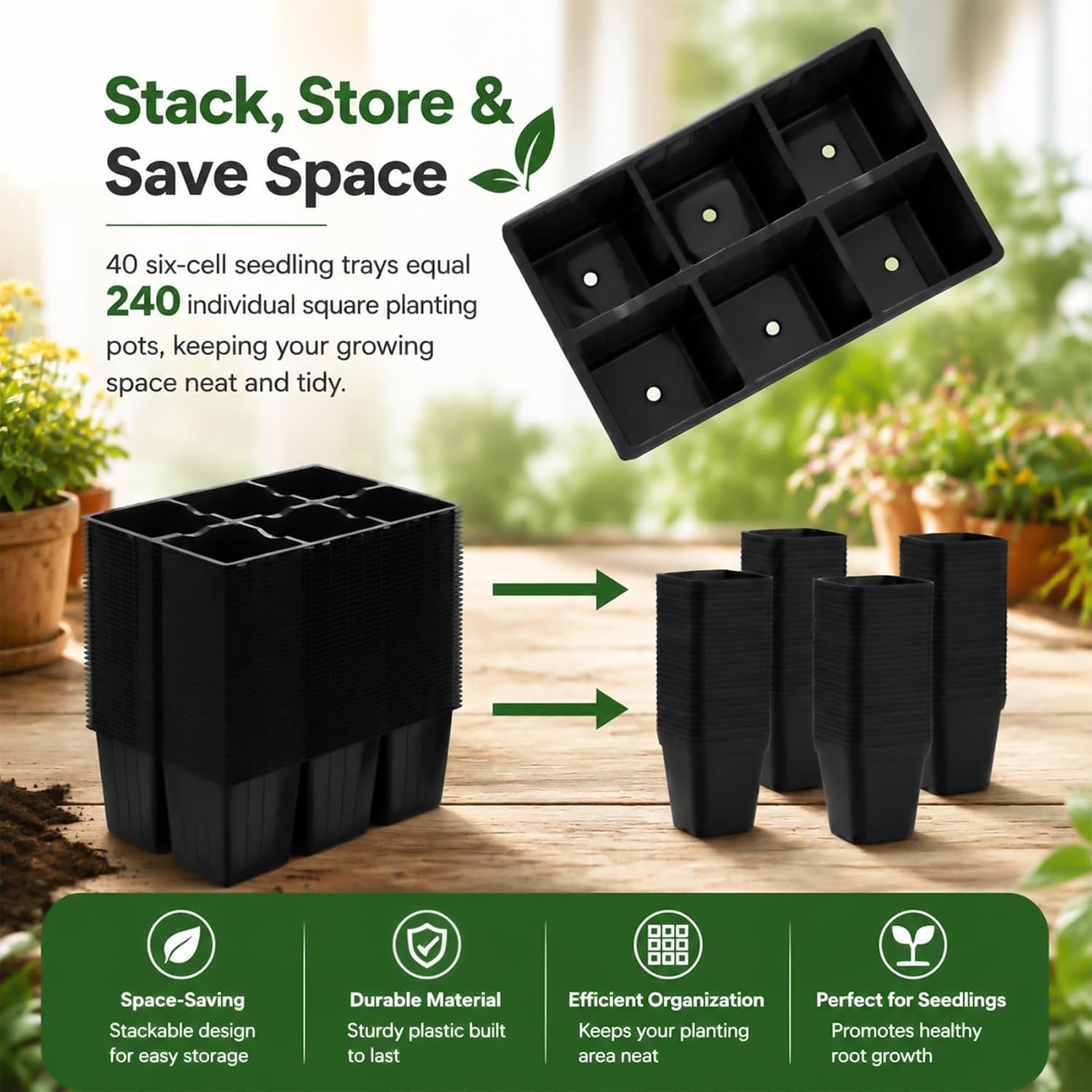 40 Pack 6-Cell Seed Starter Tray for Seedlings with Drainage Holes