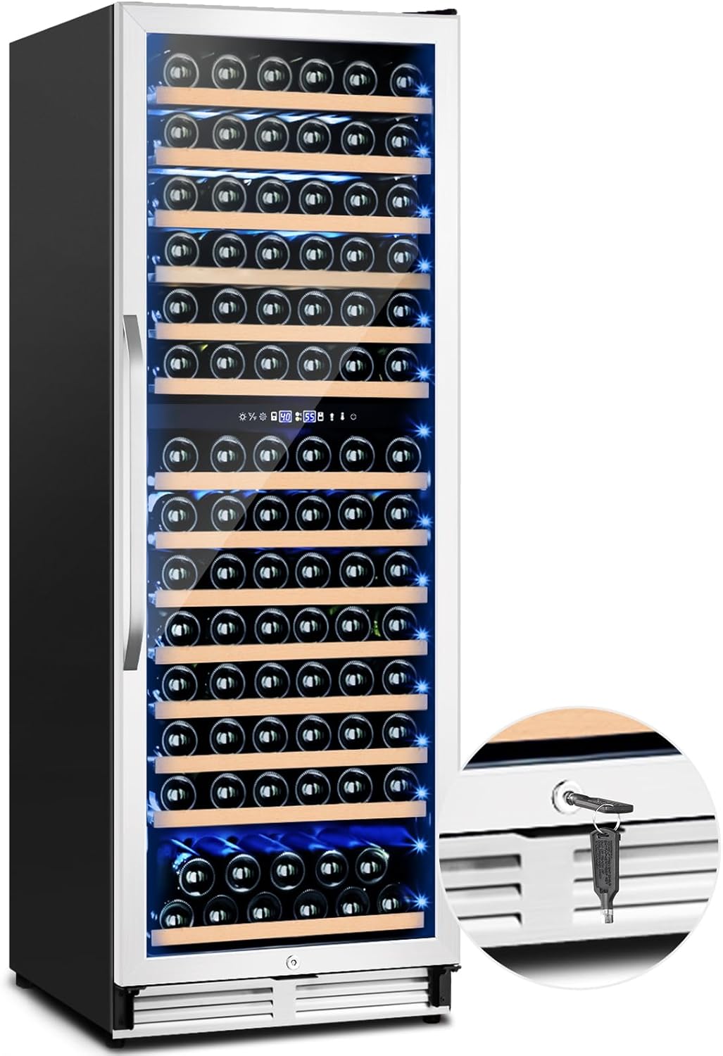 180 Bottles Wine Fridge 24 Inch Dual Zone Wine Cooler Refrigerator Freestanding Wine Refrigerator with Glass Door and Safety Lock, Large Wine Cellar for Home, Office, Kitchen