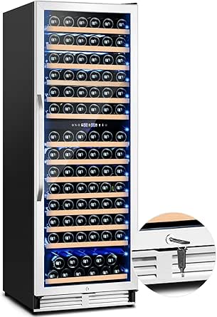 Velieta 180 Bottles Wine Fridge 24 Inch Dual Zone Wine Cooler Refrigerator Freestanding Wine Refrigerator with Glass Door and Safety Lock, Large Wine Cellar for Home, Office, Kitchen