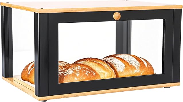 ETMI Bamboo Bread Box for Kitchen Countertop - Large Black Bread Box Pastry Display caseClassic style