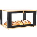 ETMI Bamboo Bread Box for Kitchen Countertop - Large Black Bread Box Pastry Display case(Classic style)