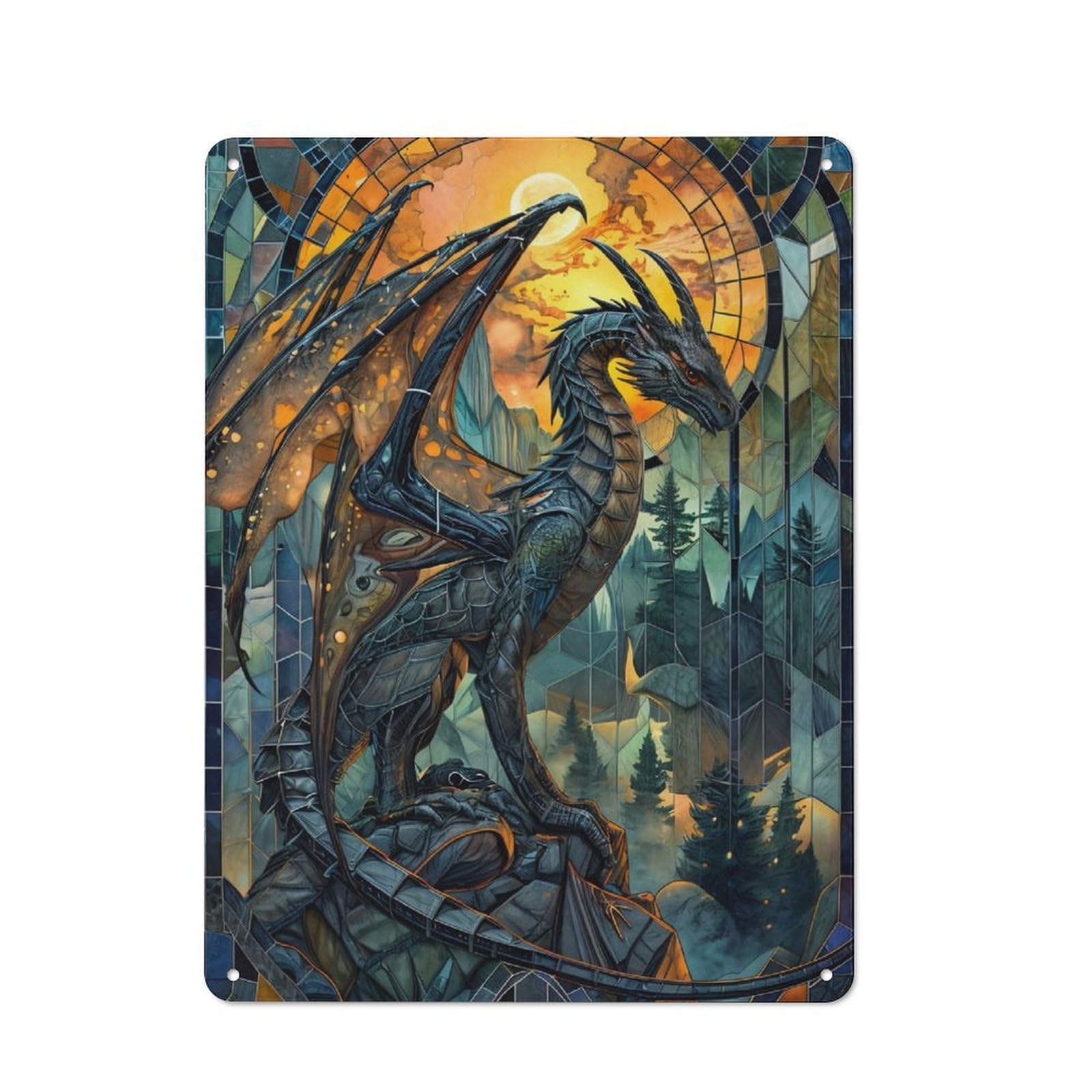 Junmoney Dragon Stained Story Shop Front Style Cafe Metal Sign 40X30cm, Bistro Wall Plaque For Tea Room, Shop Wall Or Breakfast Area