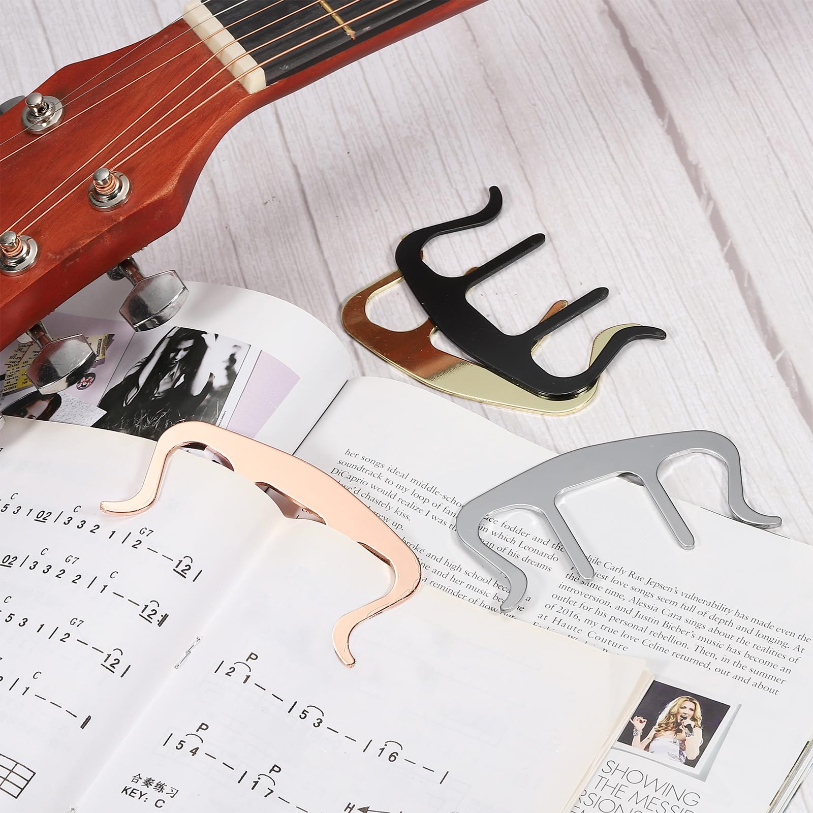 MECCANIXITY Clip de metal para libros de música y soporte para páginas, soporte para partituras de piano para soportes de partituras, plateado/negro/dorado/oro rosa