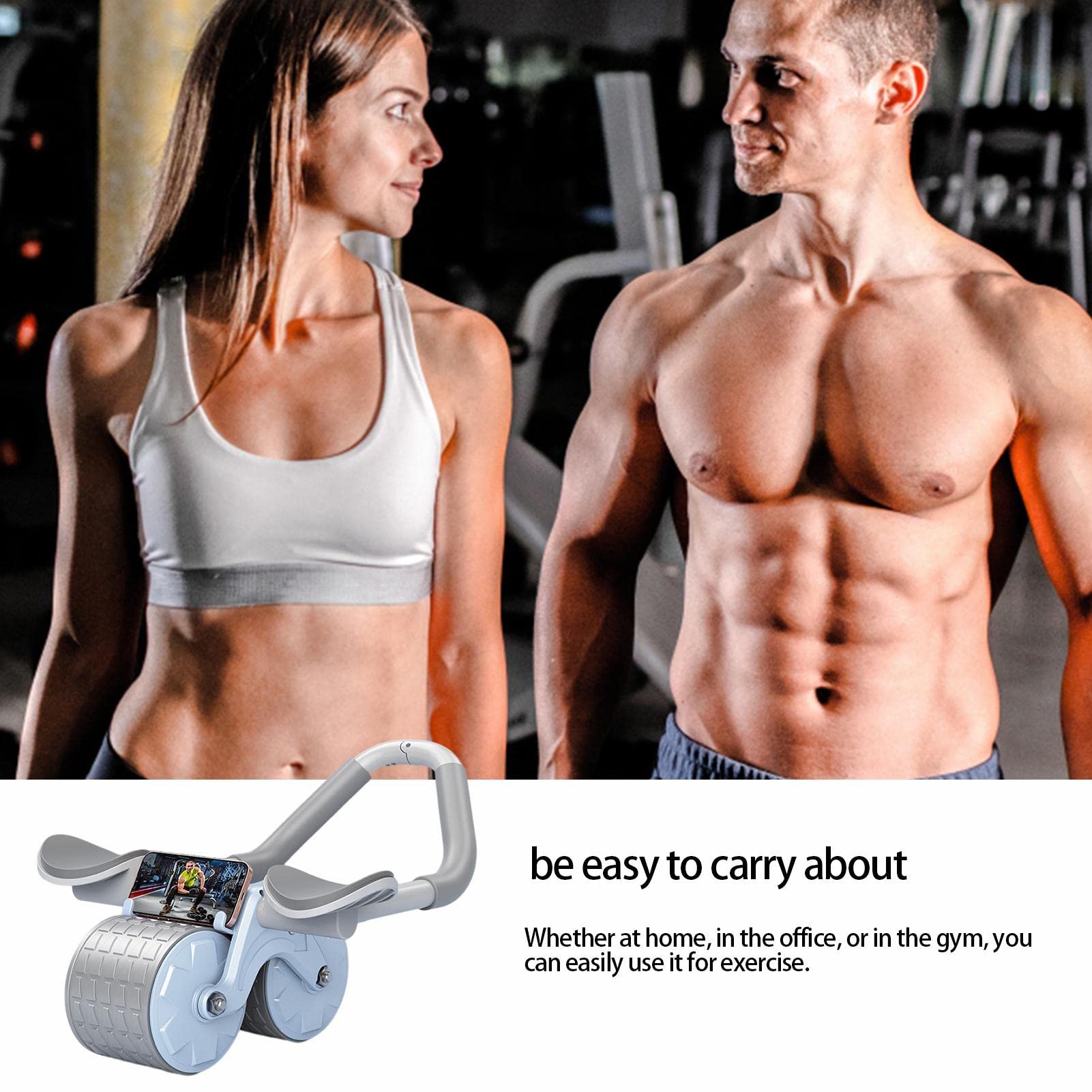 Rodillo abdominal con rebote automático, rueda abdominal para ejercitar los abdominales | Rodillo abdominal con rodillera, entrenamiento de fuerza central, equipo de fitness para ejercitar los