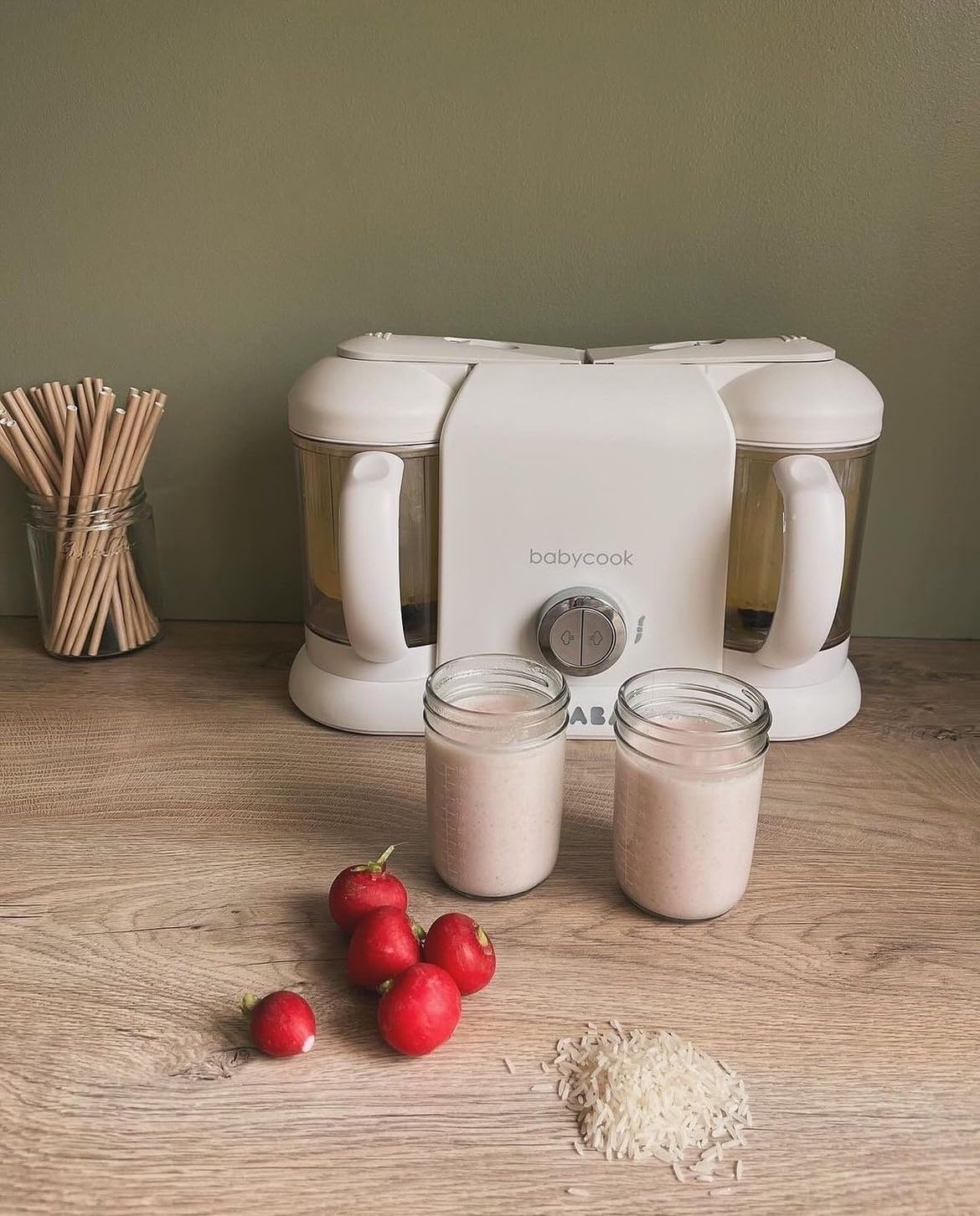 BÉABA Babycook Duo, Robot de cocina infantil 4 en 1, Tritura, cocina y cuece al vapor, Rápido en 15 minutos, Comida casera para bebés y niños, Capacidad XXL, 2 x 200 ml, Blanco/Plato