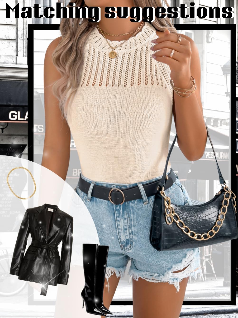 Women's Summer Knit Tank Tops, Racerback High Neck Lightweight Sweater Vest, Dressy Casual Outfits - Image 7